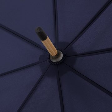 doppler® Stockregenschirm nature Long, deep blue, aus recyceltem Material mit Schirmgriff aus Holz