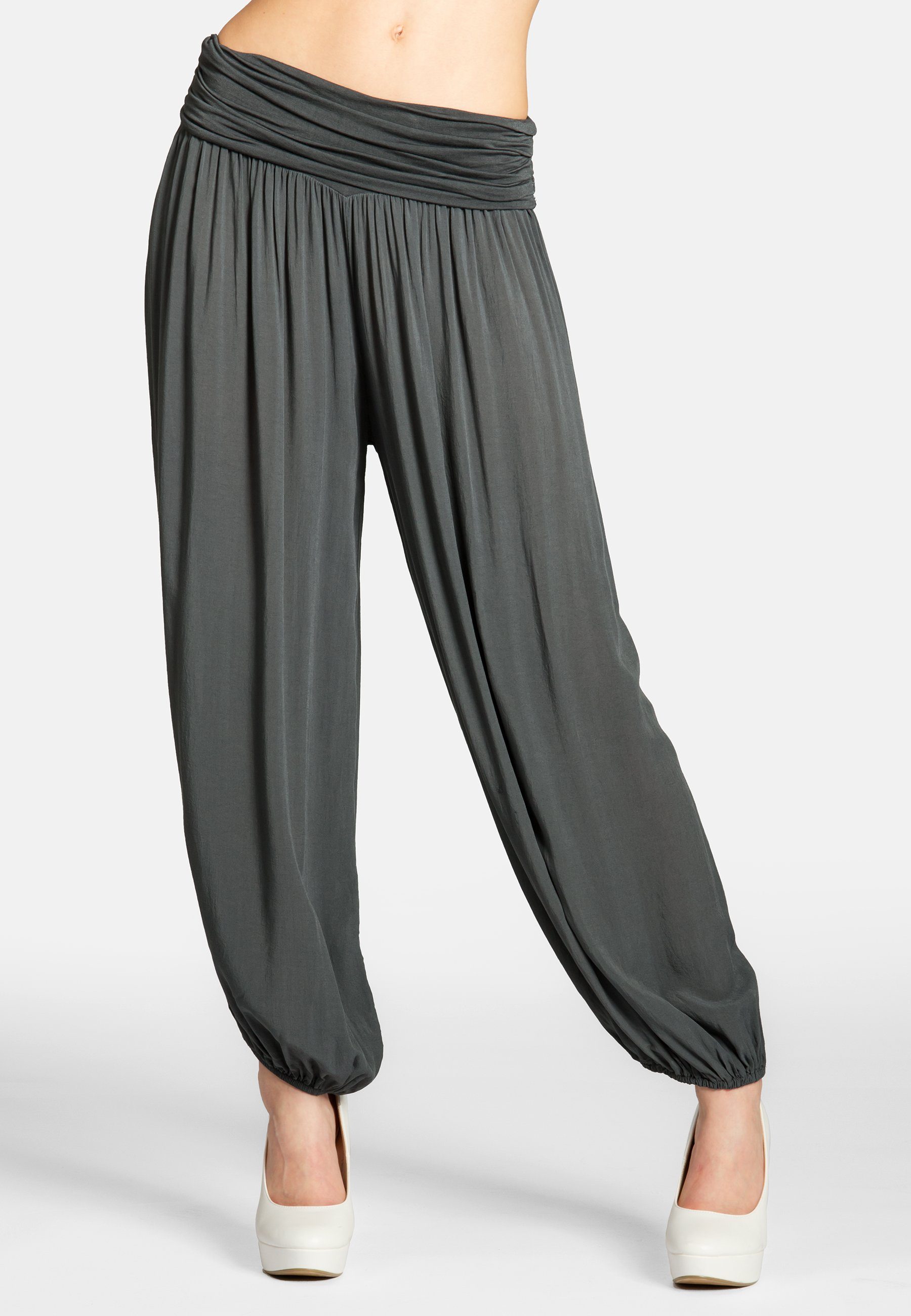 Caspar Stoffhose KHS035 leichte Damen Sommer Haremshose mit hohem Stretch Bund - Made in Italy
