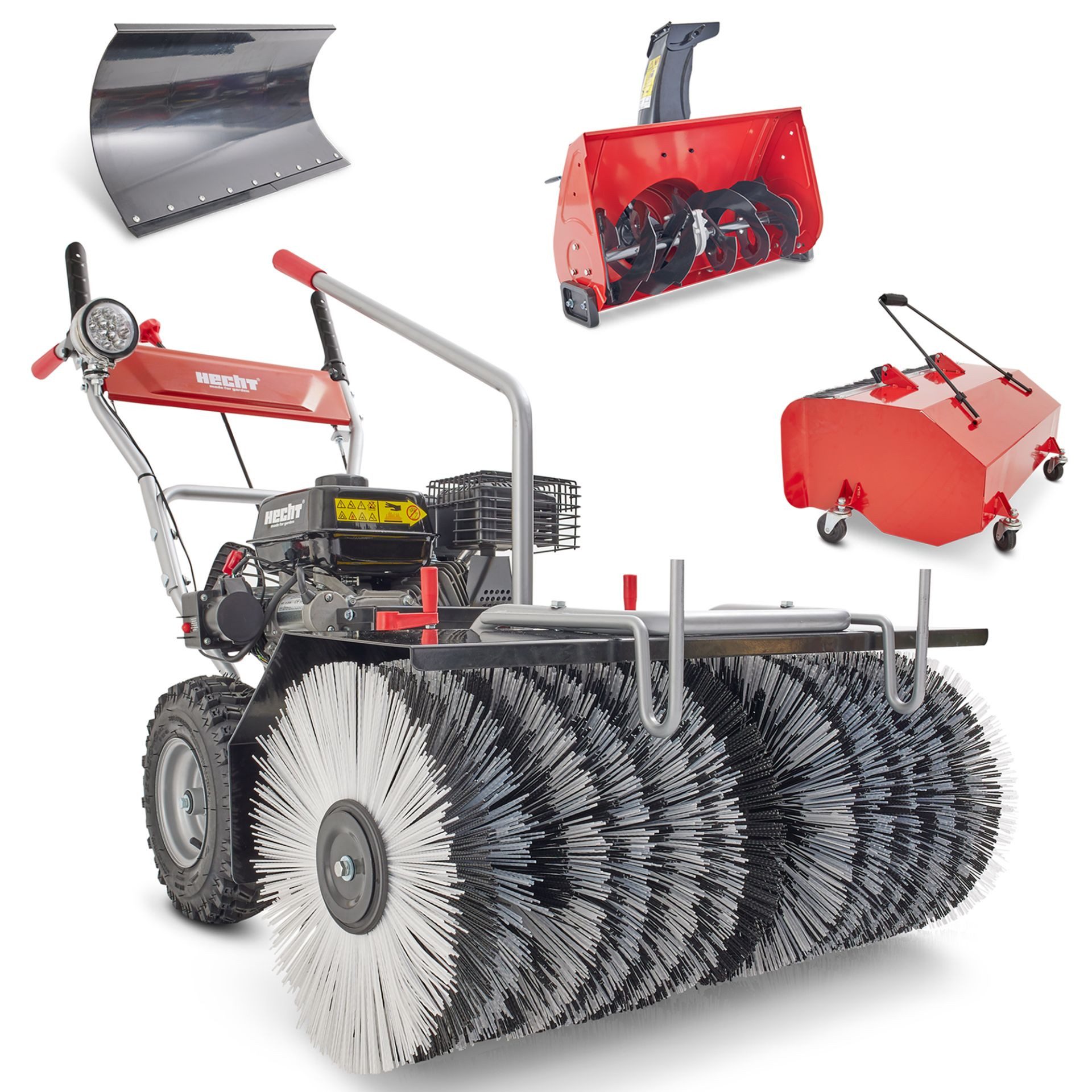 Hecht Benzin-Kehrmaschine 8680 SE mit Auffangbehälter, Schneeschild, Schneefräse, 80,00 cm Arbeitsbreite, (4-tlg), 6,5 PS, LED-Scheinwerfer, Elektrostarter
