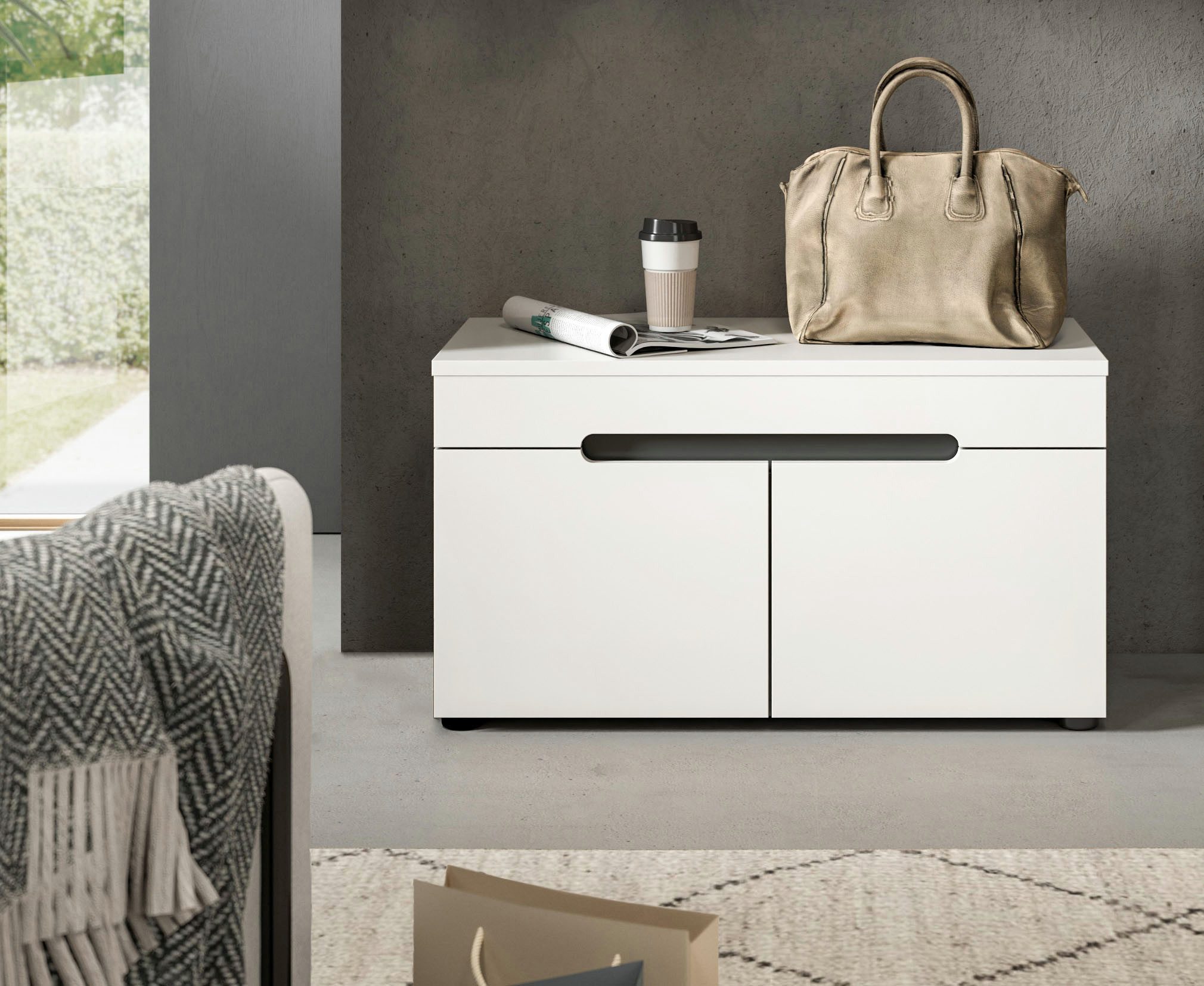 Home affaire Sitzbank REHAT, TOPSELLER!, Breite 80cm, 2 Türen, 2 Fächer (in verschiedenen Farben erhältlich), Garderobenbank, Flurbank, Dielenbank, Bank mit Stauraum, Bank