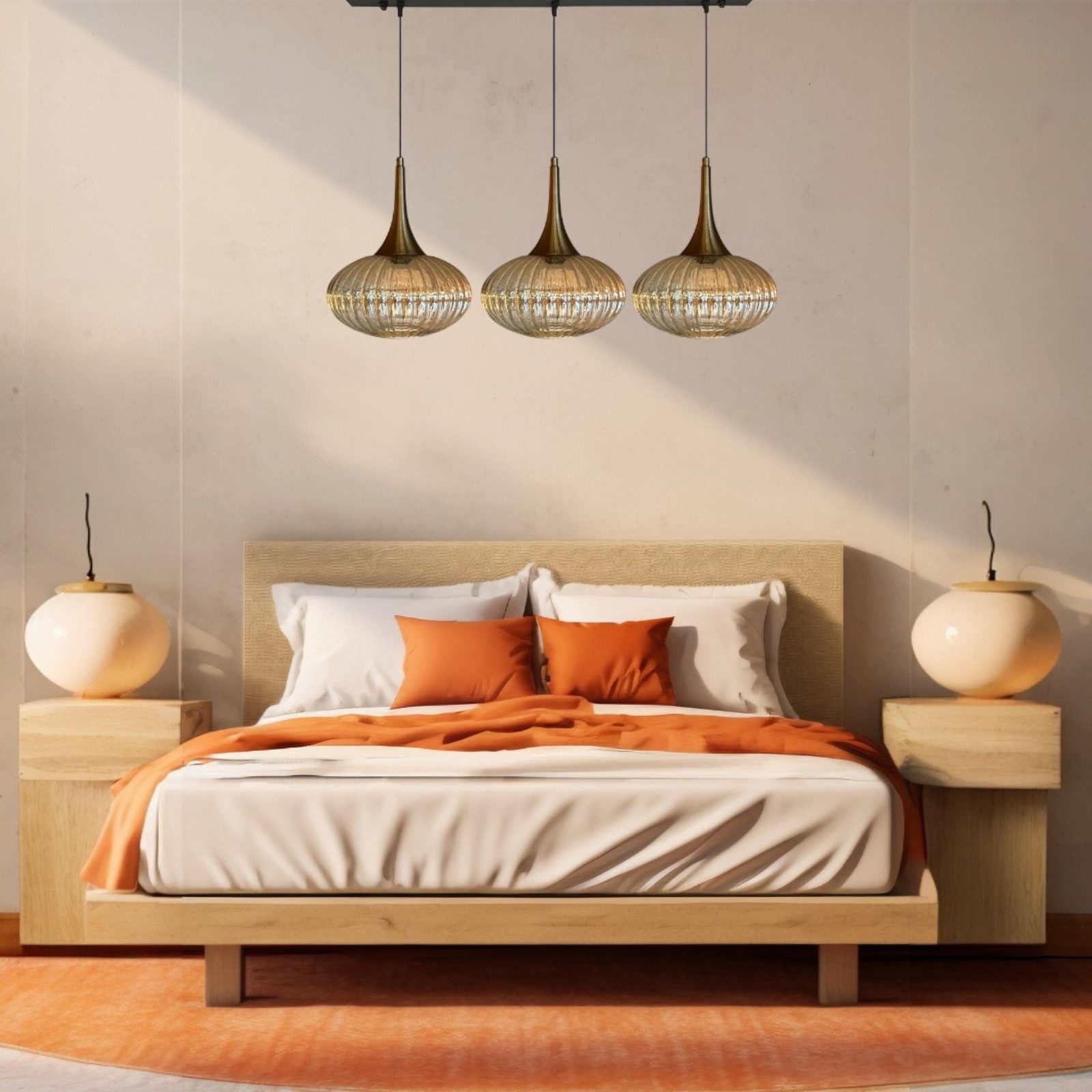 Bamyum Pendelleuchte Pendelleuchte Elegant Dreifacher Kronleuchter Glas, Retro Hängelampe, ohne Leuchtmittel – Bild 2 von 4