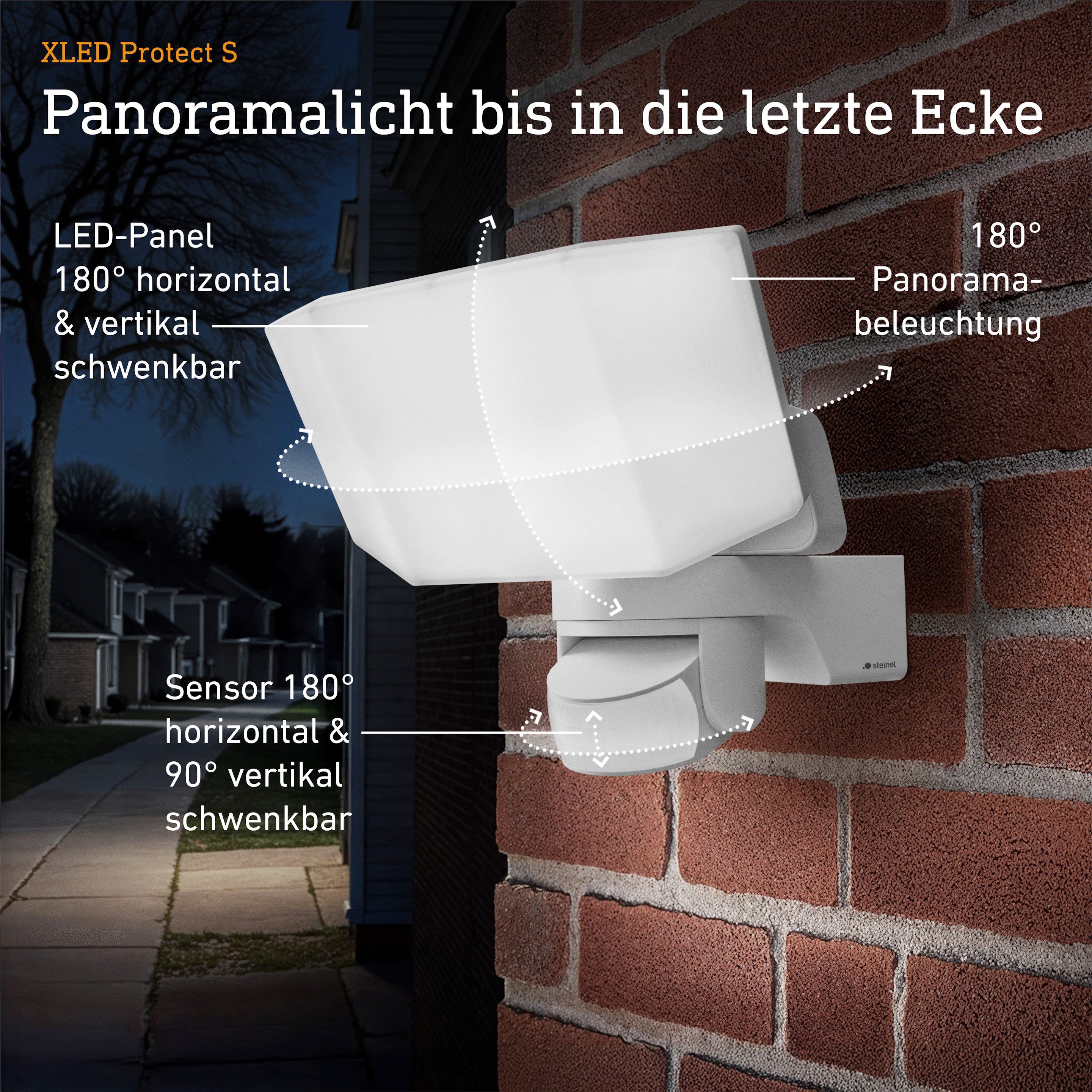 steinel LED Wandstrahler XLED Protect, mit Bewegungsmelder, LED fest integriert, Warmweiß, 180°/10 m Bewegungsmelder, LED Panel schwenkbar, 14.3 W, IP54
