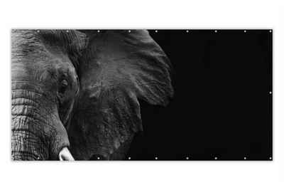 MuchoWow Balkonsichtschutz Tiere - Elefant - Wild - Schwarz - Weiß (1-St) Balkonbespannung mit Metalösen, UV-beständig, Balkonbanner