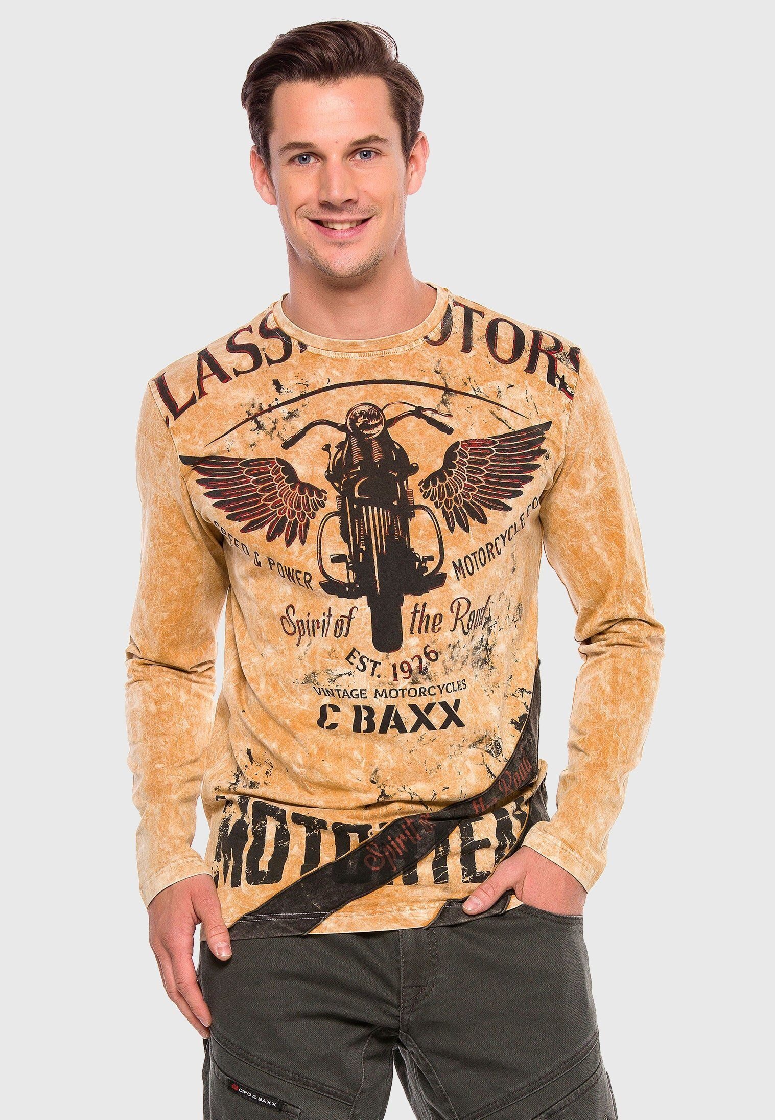 Cipo & Baxx T-Shirt Langarmshirt mit modischem Print günstig online kaufen