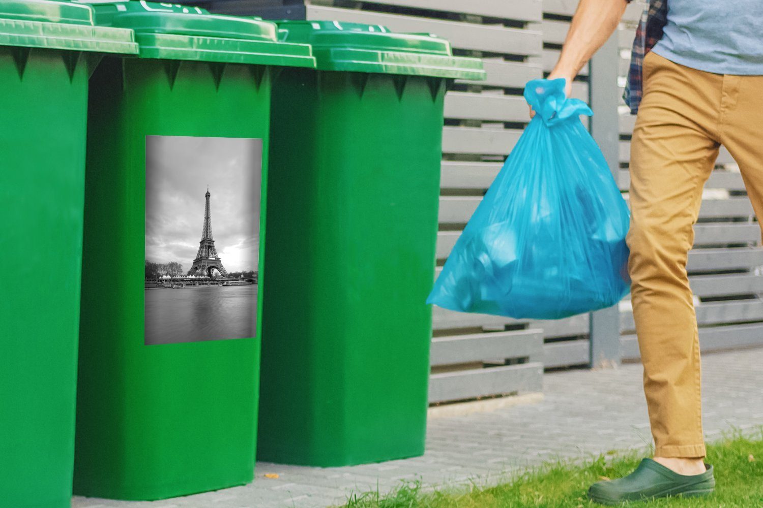 weiß - und Mülleimer-aufkleber, Abfalbehälter in (1 MuchoWow Eiffelturm Sticker, Mülltonne, Paris St), Wandsticker Container, schwarz