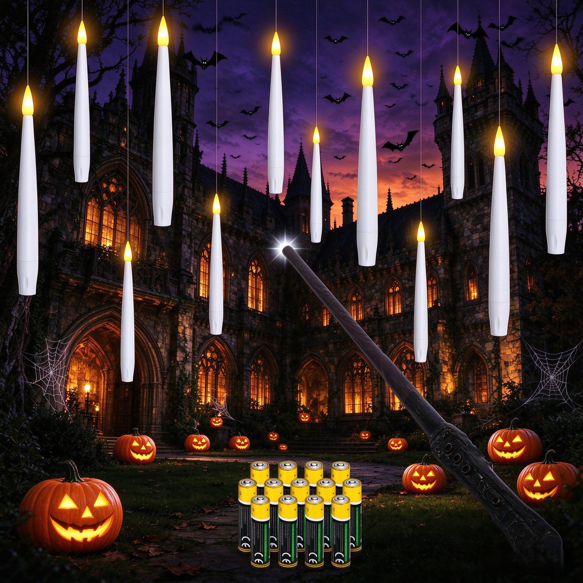 OZAVO LED-Kerze 12PCS schwebende Kerzen mit Timerfunktion,Fernbedienung und Batterien, Mit Zauberstab,Flammenlose Kerzen für Weihnachten …