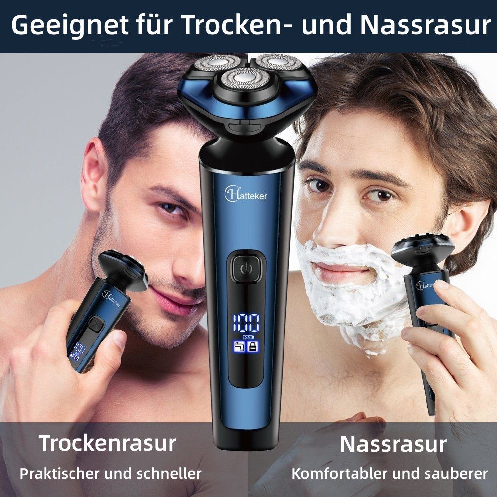 HATTEKER Elektrorasierer RSCW9658, Rotationsrasierer, Bartschneider 3 in 1