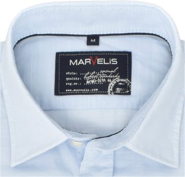 MARVELIS Kurzarmhemd Kurzarmhemd - Casual Fit - Einfarbig - Hellblau Leinenoptik