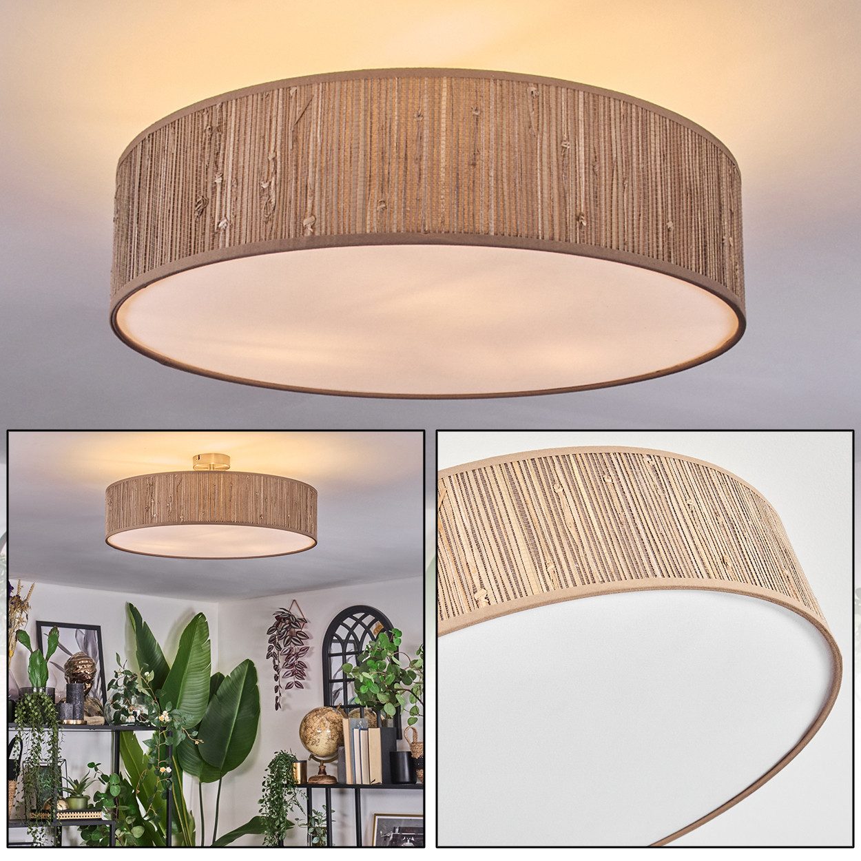 hofstein Deckenleuchte Deckenlampe aus Metall/Binsenstroh/Stoff/Kunststoff günstig online kaufen