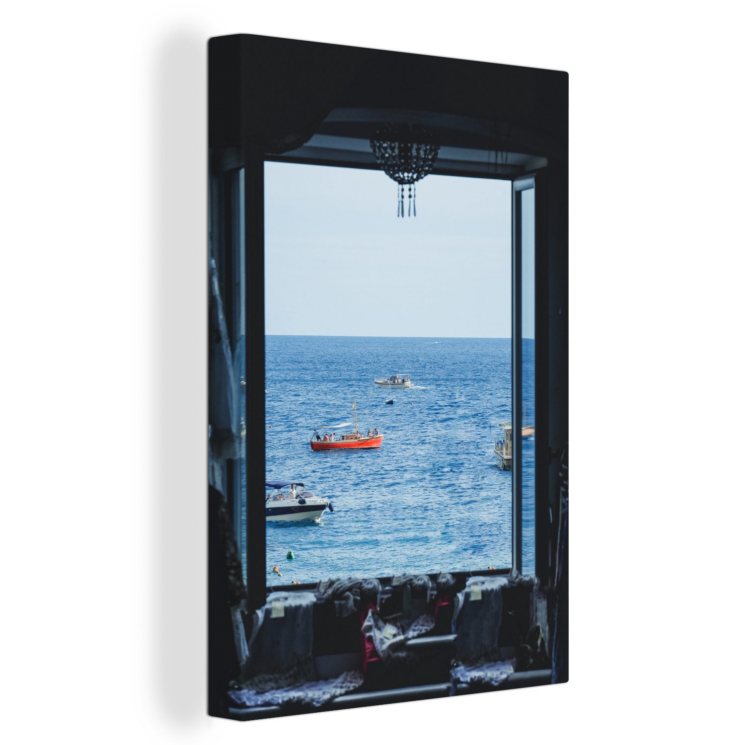 OneMillionCanvasses® Leinwandbild Italien - Meer - Boot, (1 St), Leinwandbild fertig bespannt inkl. Zackenaufhänger, Gemälde, 20x30 cm | Leinwandbilder