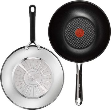 Tefal Wok Jamie Oliver E76 Wokpfanne 28cm Induktion, Antihaft, Wok Pfanne, Edelstahl 18/10 (Pfanne, Bratpfannen Set, Pfannenset, Wok, Wokpfanne, Schmorpfanne, 1-tlg., Wokpfanne), Säurebeständig, Ohne Fett / Öl braten, Hochrand