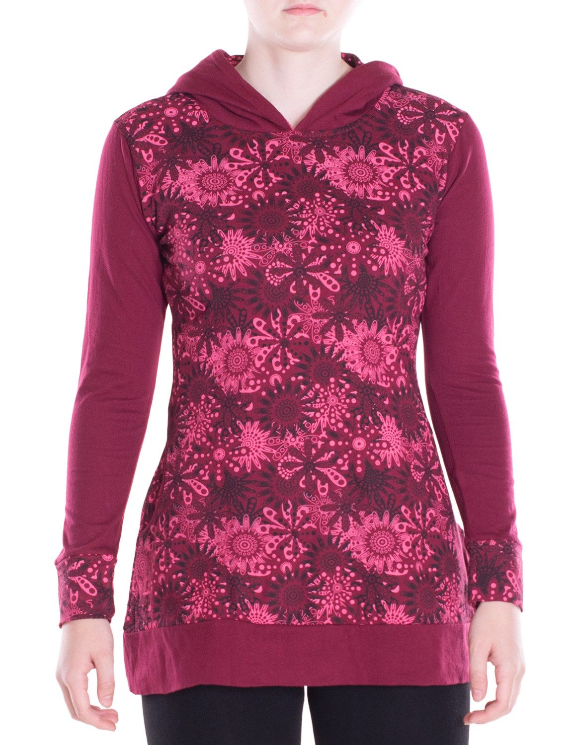 Vishes Sweater Bedruckter Hoodie Pullover Tunika mit Kapuze und Taschen Alternative Bekleidung, Ethno, Hippie, Retro Style