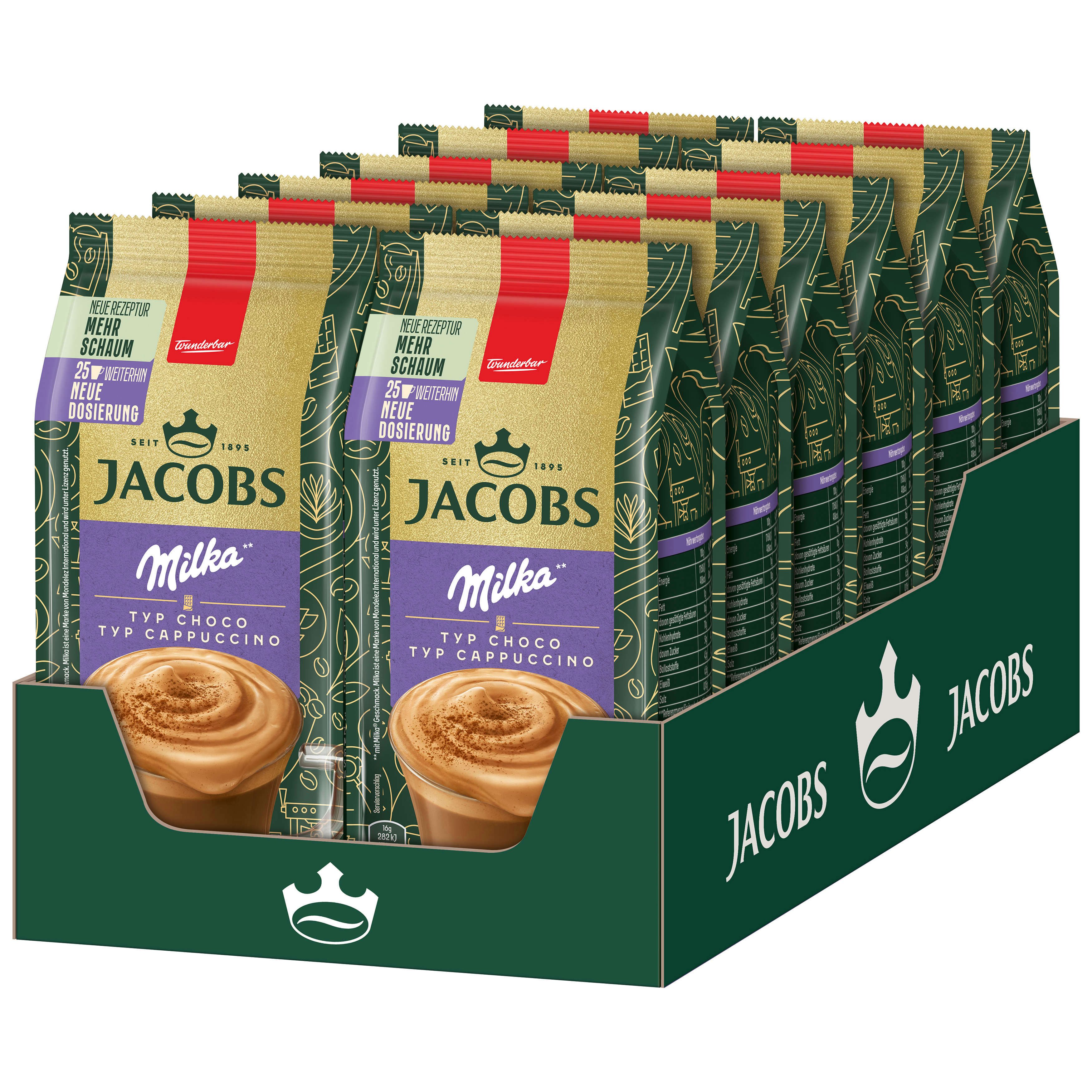 JACOBS Kaffee Löskaffee TYP CHOCO CAPPUCCINO 12 x 400 g Beutel mit Milka®* Geschmack, (Packung, 12er Pack)