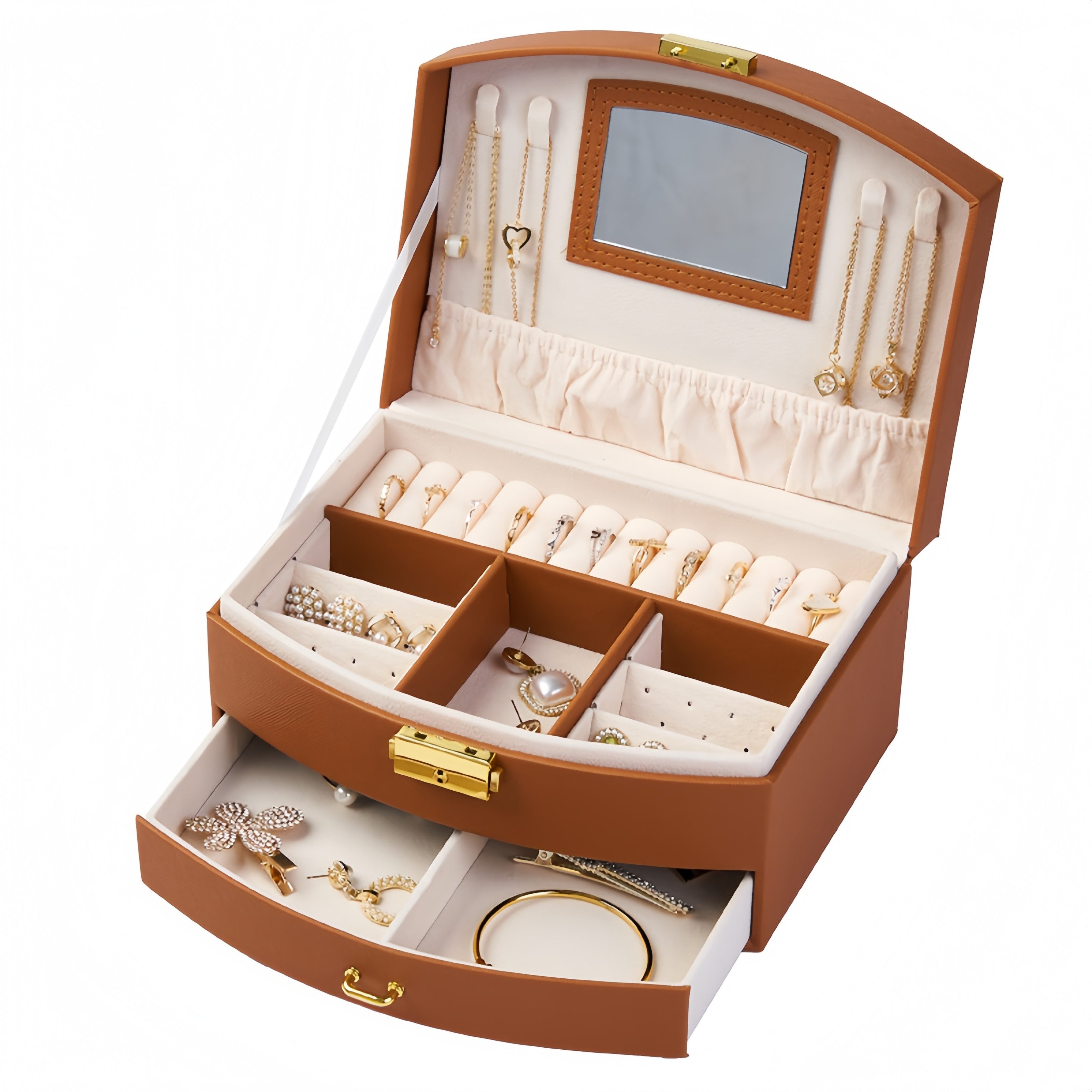 FOUORTUNATE-BEE Schmuckkassette Damen Schmuckbox 2 Ebenen Reise Ring Ohrring Kette Aufbewahrung, Große Schmuckbox mehrschichtig für Ringe Ohrringe Halsketten