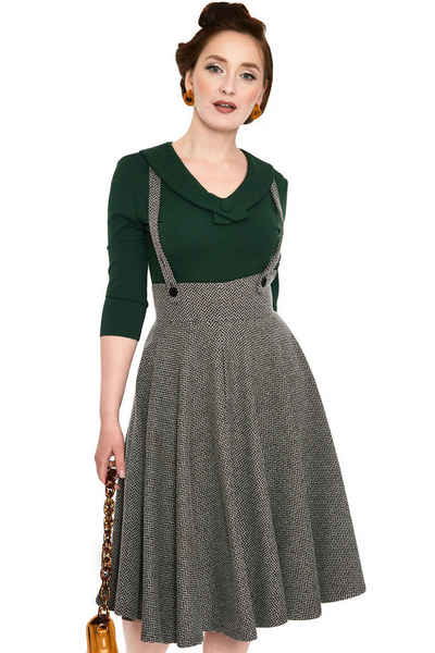 Voodoo Vixen A-Linien-Rock Toyin Overall Herringbone Grau Rockabilly Retro Vintage Swing High Waist