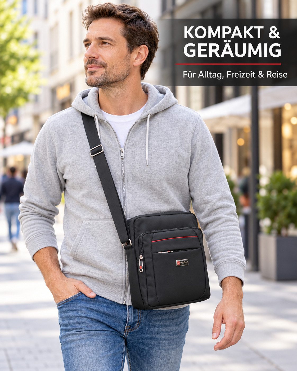 BAG STREET INTERNATIONAL Messenger Bag - Crossover Umhängetasche Schultertasche Medium Size Nylon Schwarz, Leicht – Bild 2 von 5