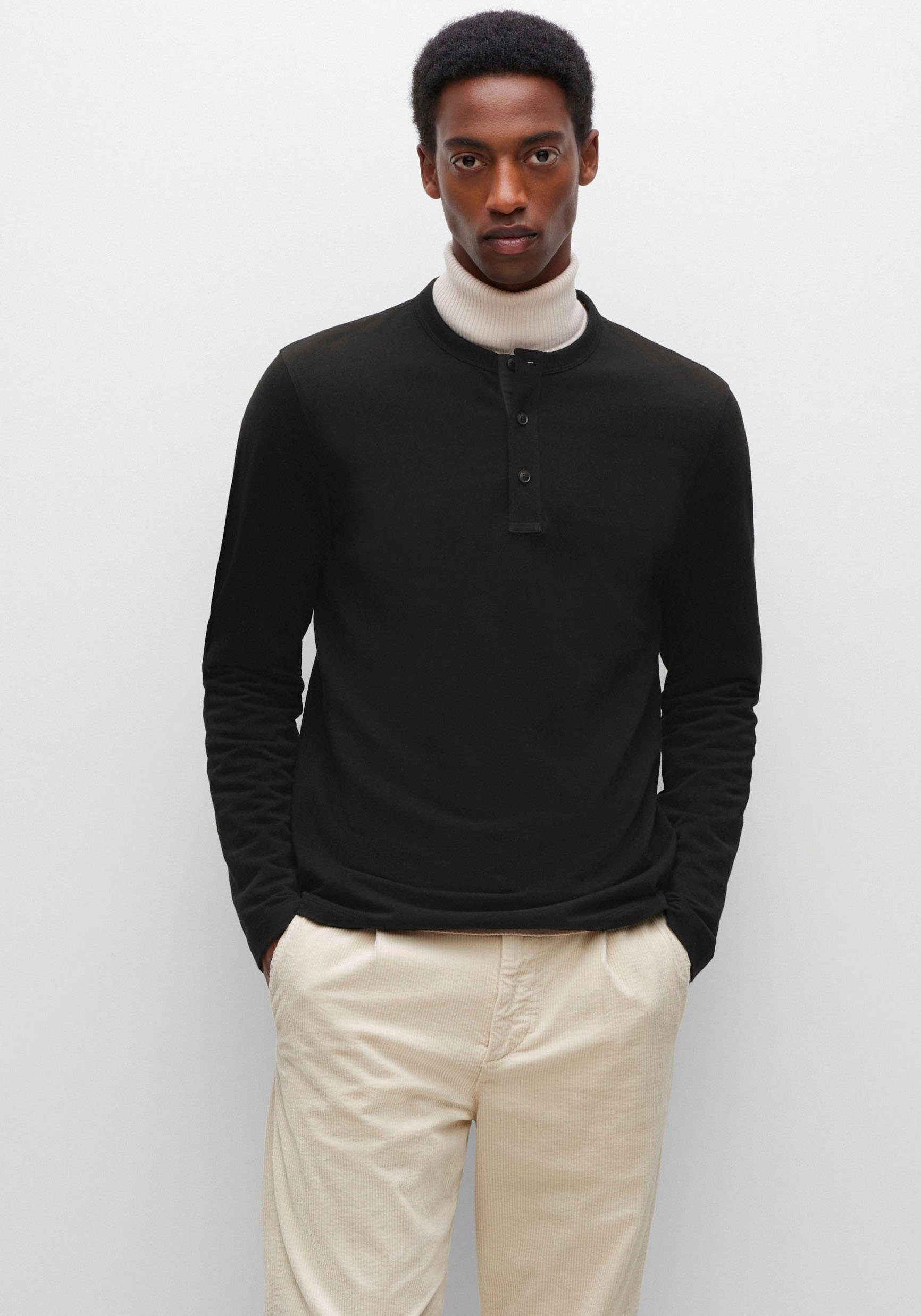 BOSS ORANGE Langarmshirt (1-tlg) mit feiner Twillstruktur Black | Basic-Shirts