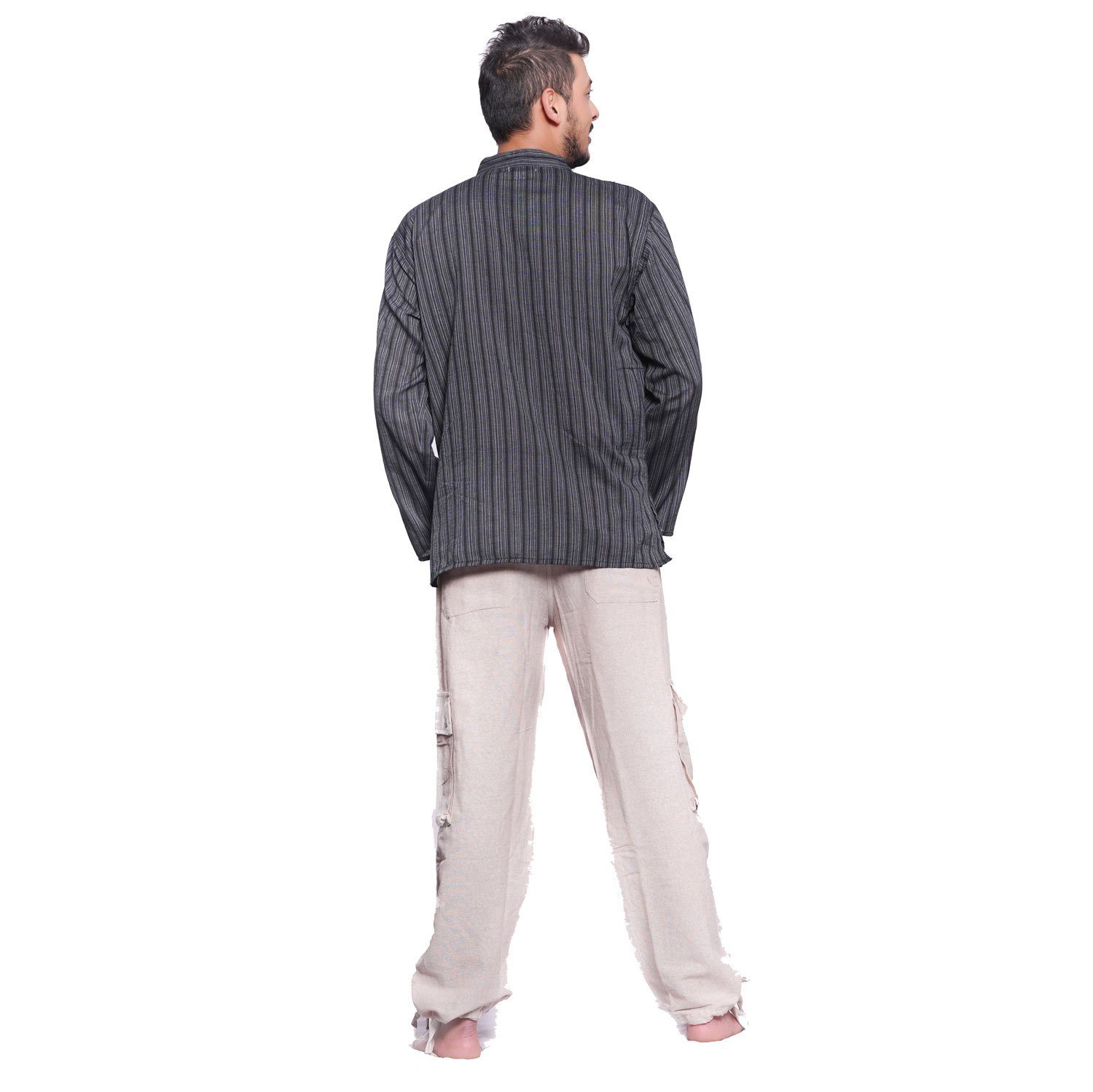 SIMANDRA Streifenhemd Herren Kurta Klassisch gestreift schwarz