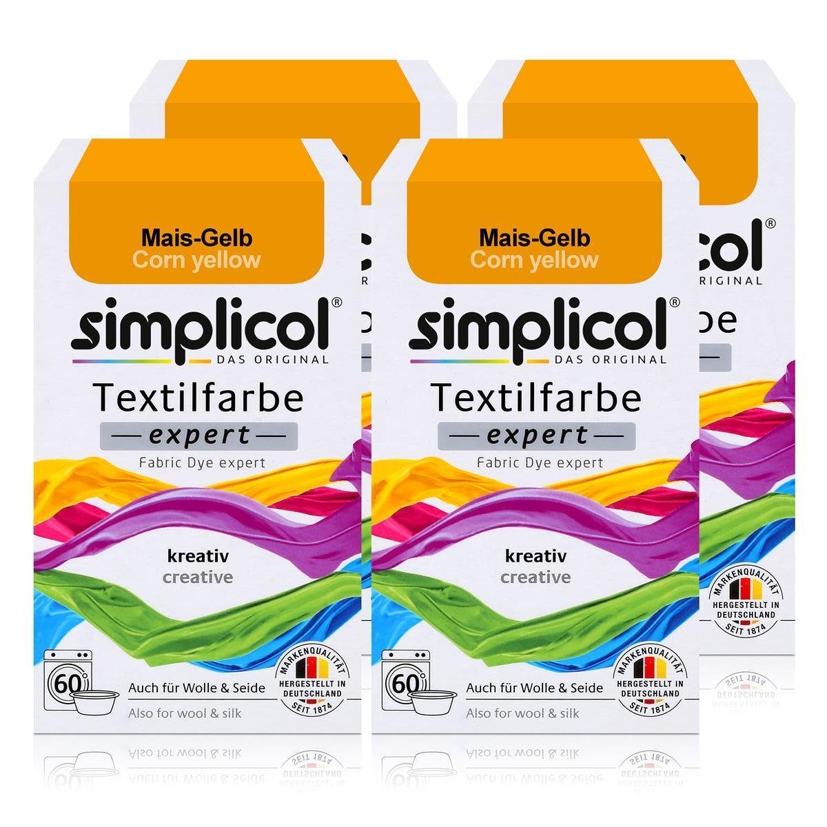 simplicol Textilfarbe Simplicol Textilfarbe expert Mais-Gelb 150g - Farbe zum Färben (4er Pa