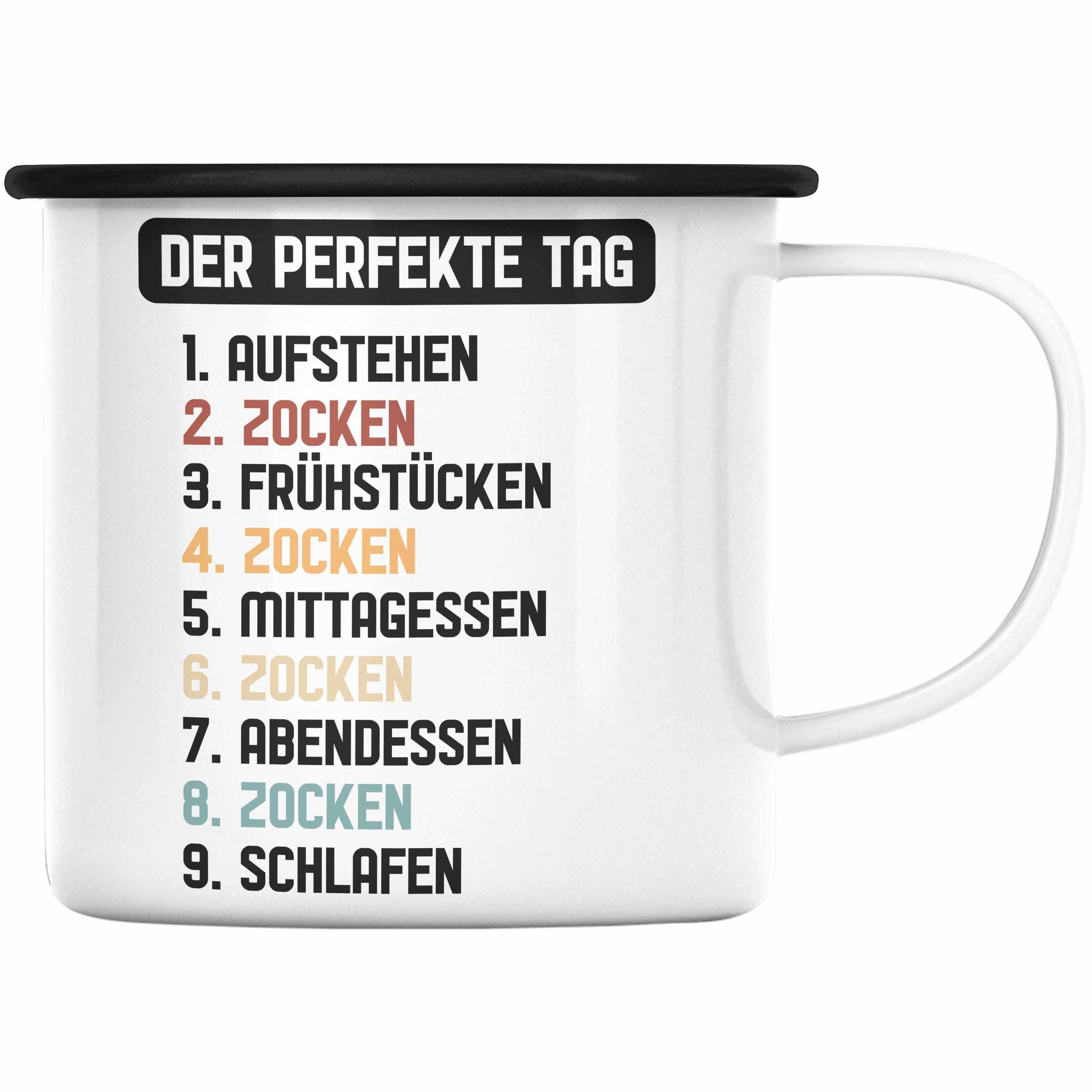 Trendation Thermotasse Trendation - Gamer Emaille Tasse Geschenk Jungen Zocker Mitbringsel Männer Emaille Tassen Zocken Gaming Geschenkideen PC Kinder Zubehör Spruch Lustig Jungs Schwarz