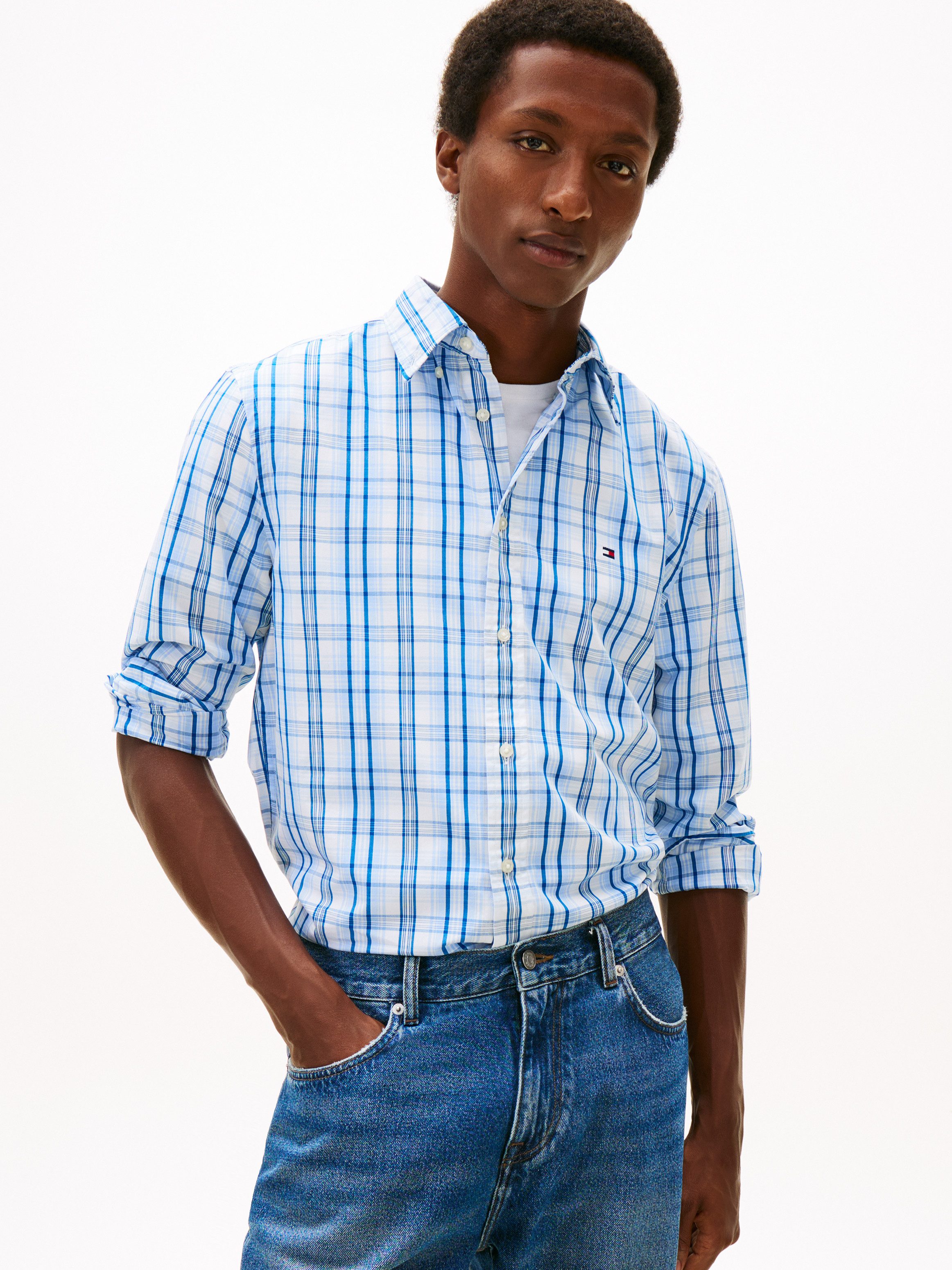 Tommy Hilfiger Langarmhemd FLEX POPLIN MEDIUM CHECK Button-down-Kragen, Regular fit