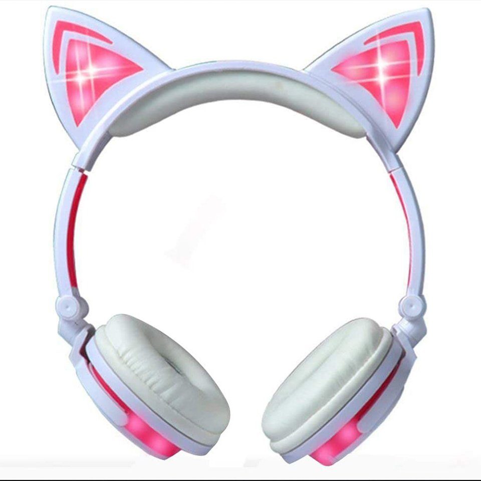 BEARSU »Katze Ohr Kopfhörer mit LED Glowing Blinken,Faltbarer  Wiederaufladbare Wired Headset für Mädchen,Kinder, kompatibel für Notebook  PC, Smartphone,MP3« Over-Ear-Kopfhörer