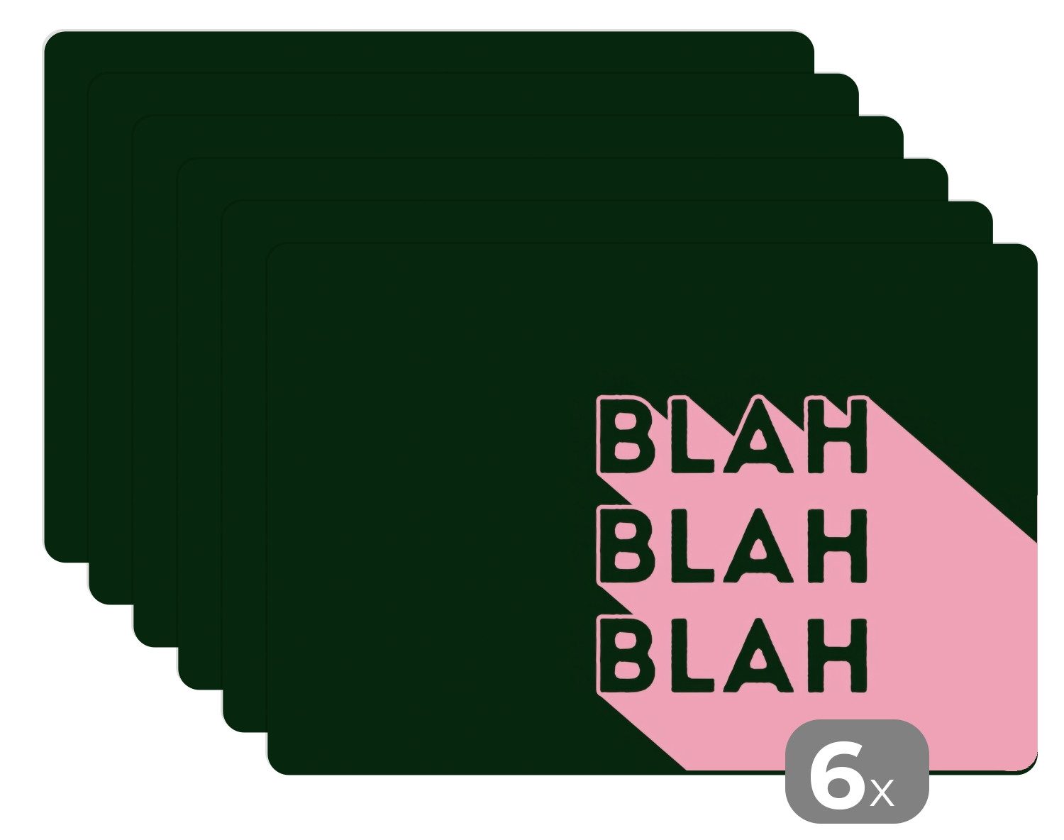 MuchoWow Platzset Dunkelgrün - Text - Schatten - Grafik, (6-St), Platzsets, Tischset, Abwaschbar, Tischsets, Platzdeckchen