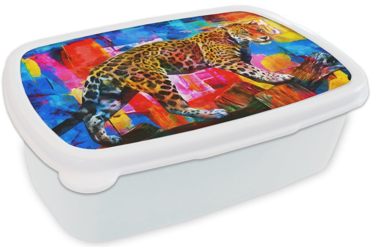 Kunststoff, Brotdose, Panther MuchoWow Tiere, Malerei - Mädchen und weiß Lunchbox und (2-tlg), für für Farben Kinder Jungs - Brotbox Ölfarbe Erwachsene, - -