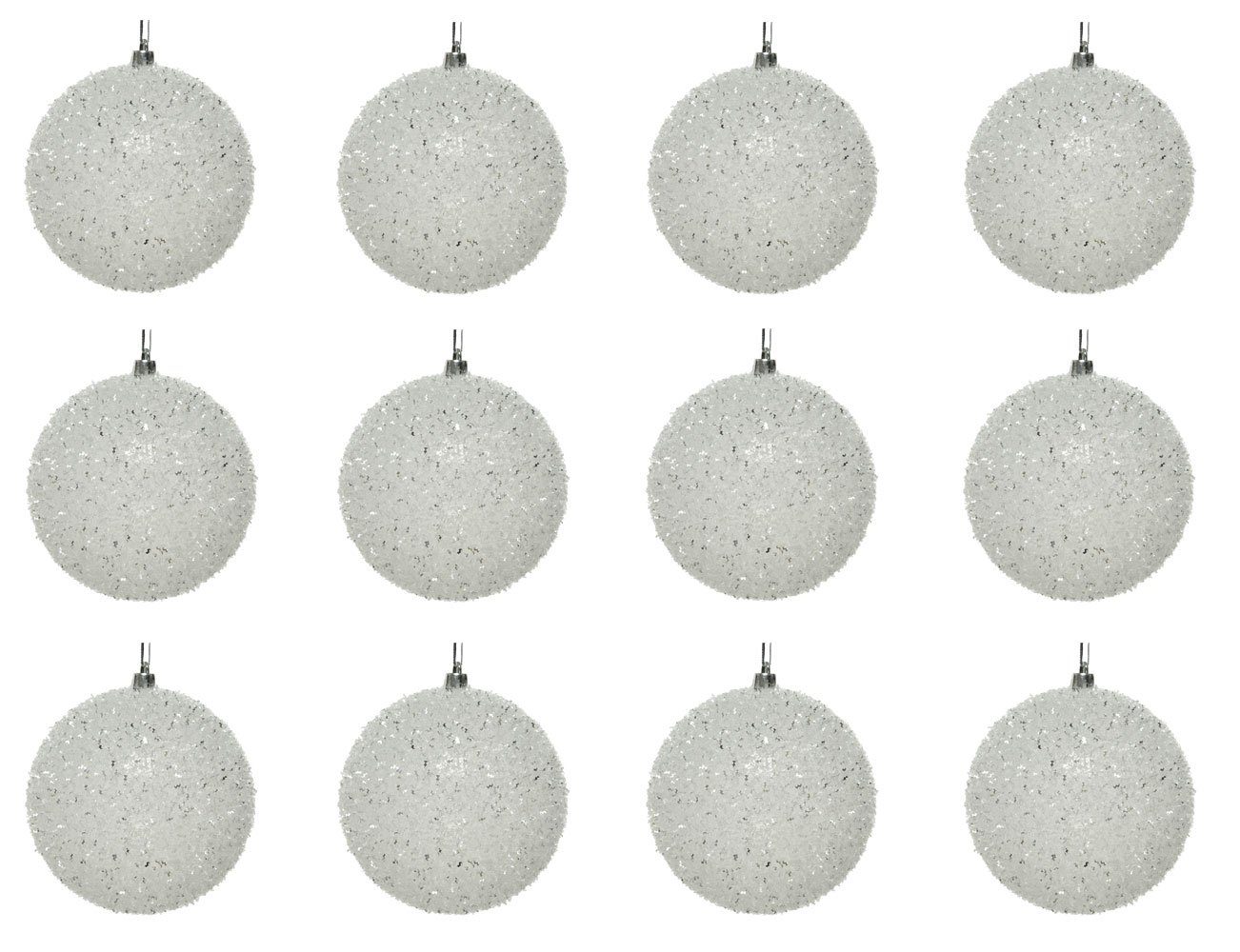 Decoris season decorations Weihnachtsbaumkugel, Weihnachtskugeln Kunststoff flauschig 10cm weiß transparent, 12er Set