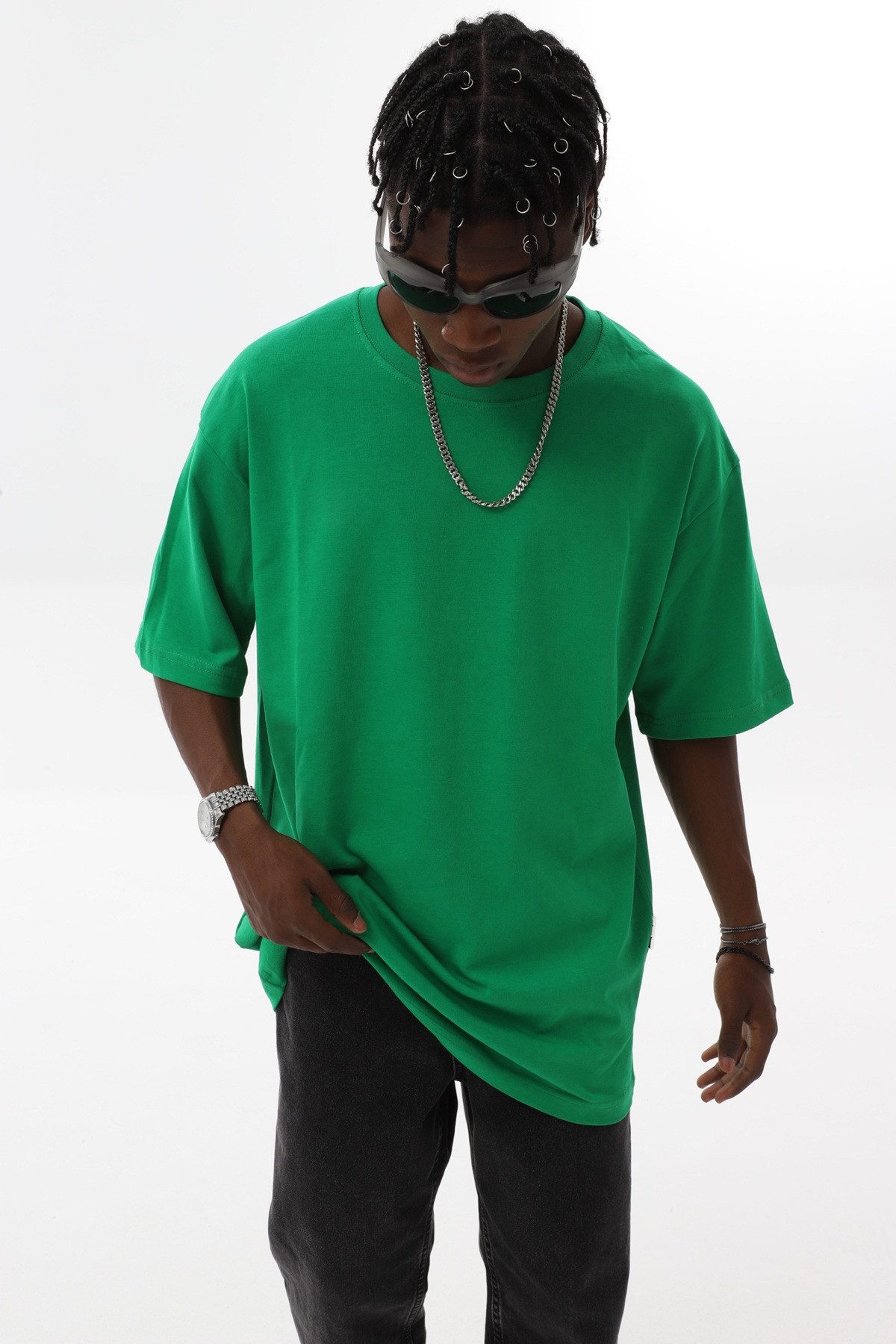 OSSY HOMER T-Shirt Basic Oversized T-Shirt mit Rundhals-Ausschnitt (1-tlg) aus Baumwolle, mit Rundhalsausschnitt