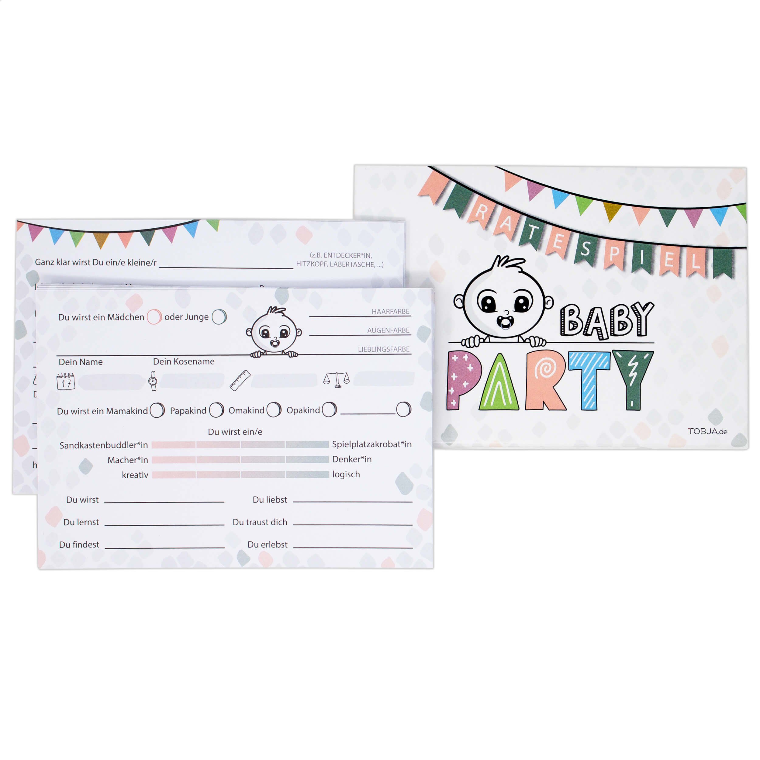 TOBJA Spiel Baby Geburt Ratespiel 25 Karten mit Box, Ratespiel-Karten, Für Baby-Shower Party Schwangerschaft, Orakel