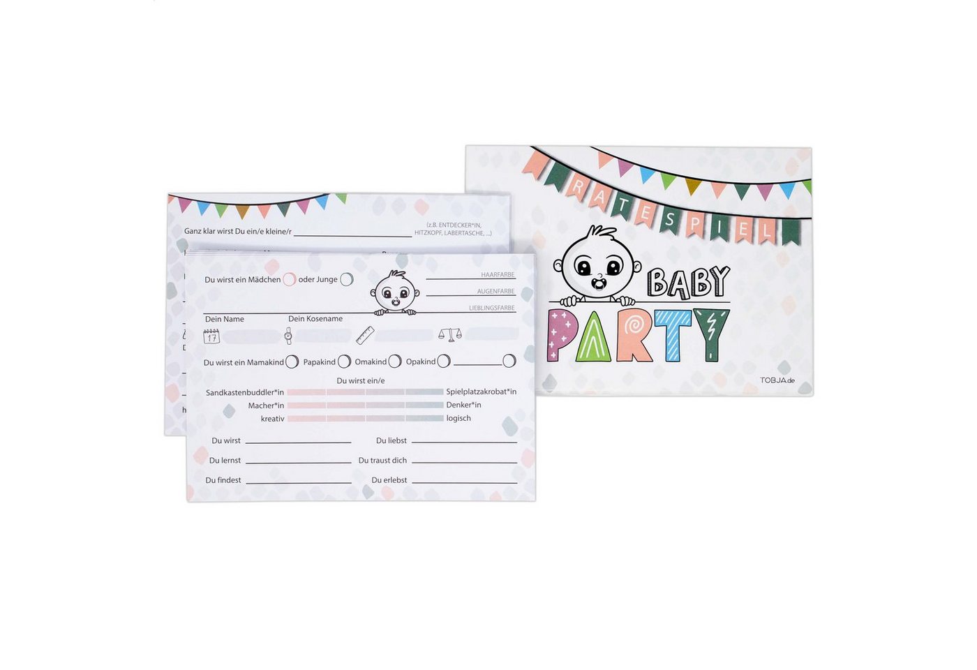 TOBJA Spiel Baby Geburt Ratespiel 25 Karten mit Box, Ratespiel-Karten, Für Baby-Shower Party Schwangerschaft, Orakel