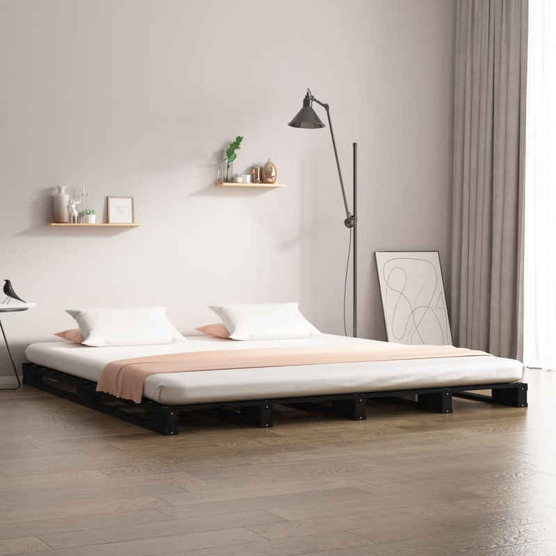 furnicato Bett Palettenbett Schwarz 150x200 cm Massivholz