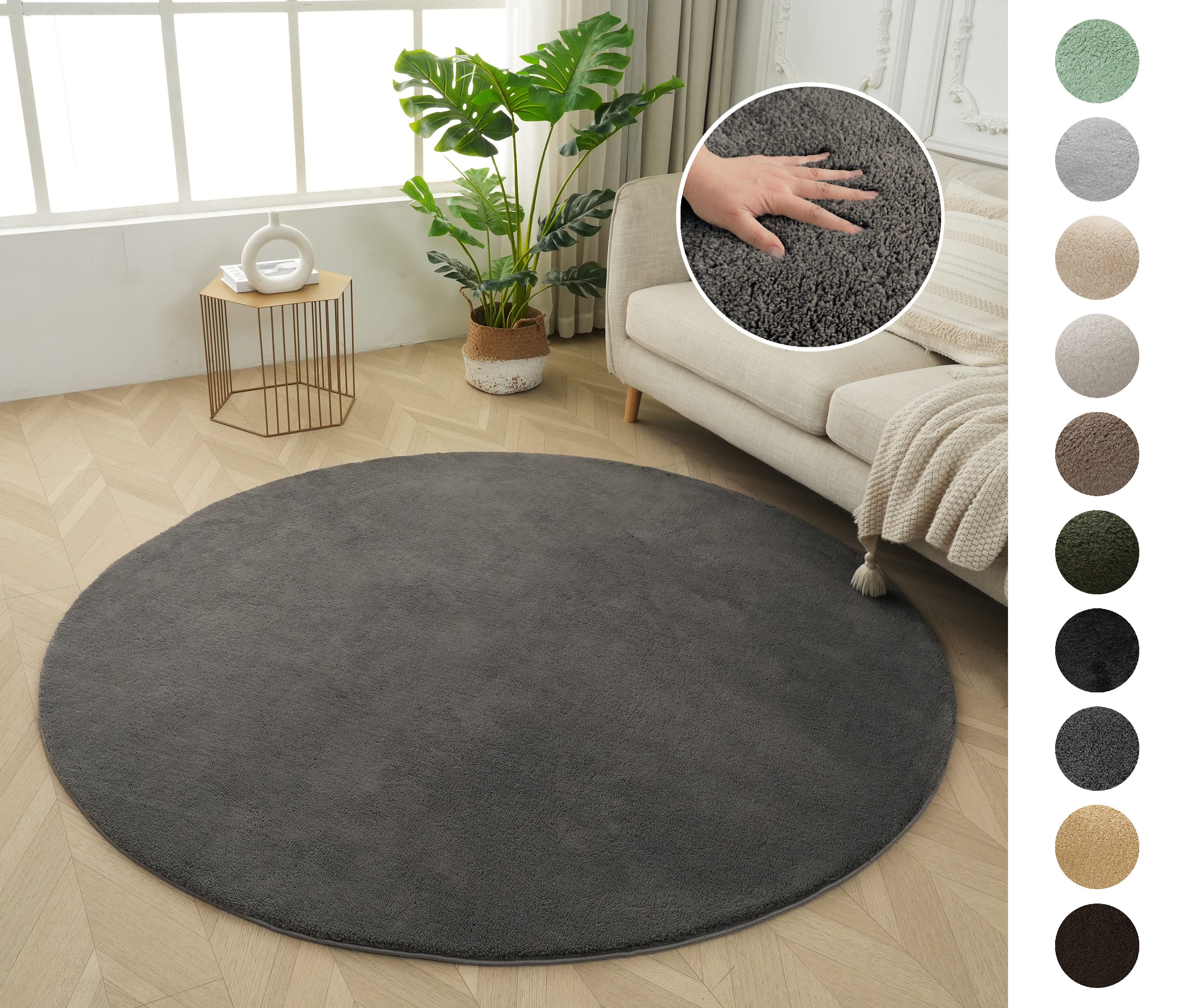 OTTO home Teppich Cali, rund, Höhe: 16 mm, Uni-Farben, kuschelig, & weich, waschbar, Wohnzimmer, Schlafzimmer
