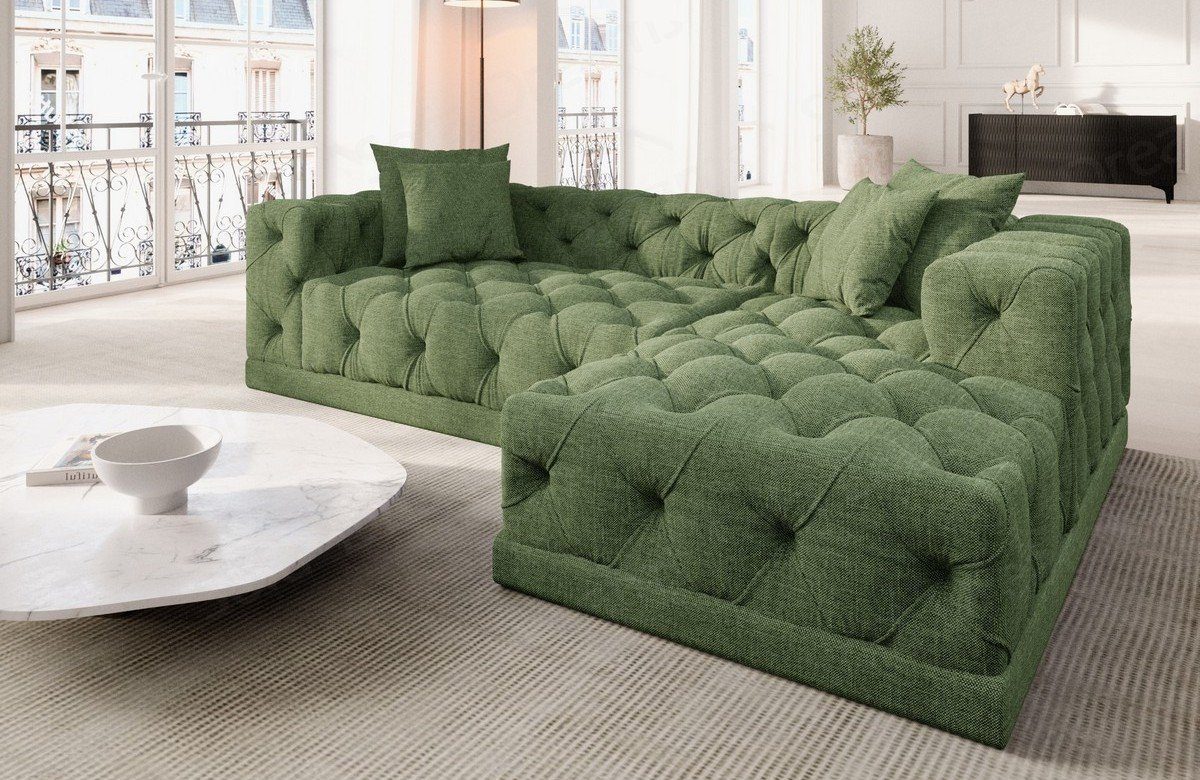 Palma grün39 Style, Sofa Form Chesterfield Ecksofa kurz Stoff Polster Stoffsofa, Sofa Strukturstoff Loungesofa Dreams L