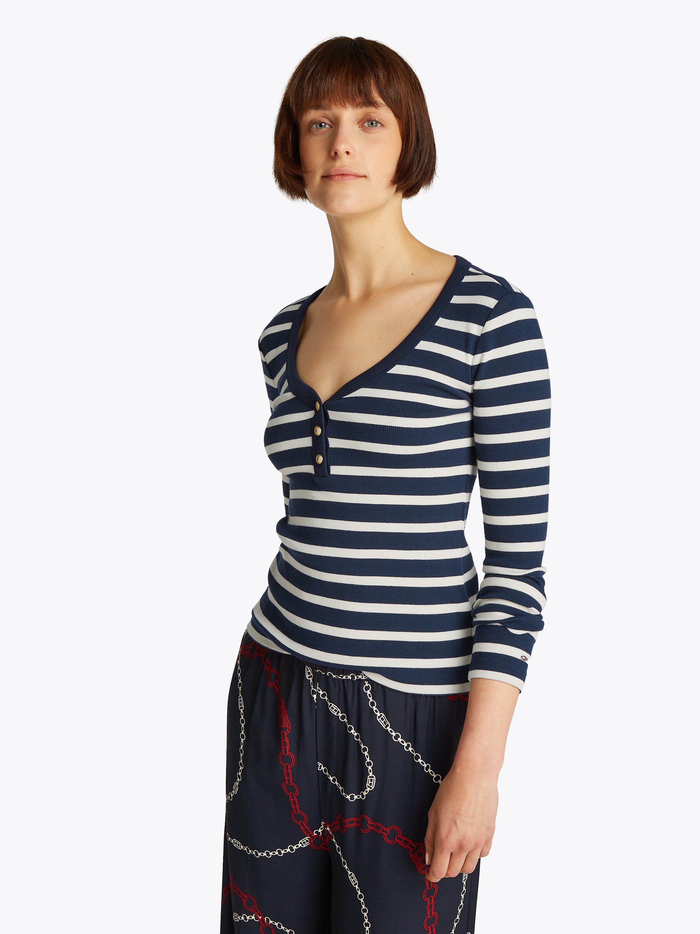 Tommy Hilfiger Langarmshirt SLIM HENLEY GB SCOOP-NK LS mit Rippenstruktur, günstig online kaufen