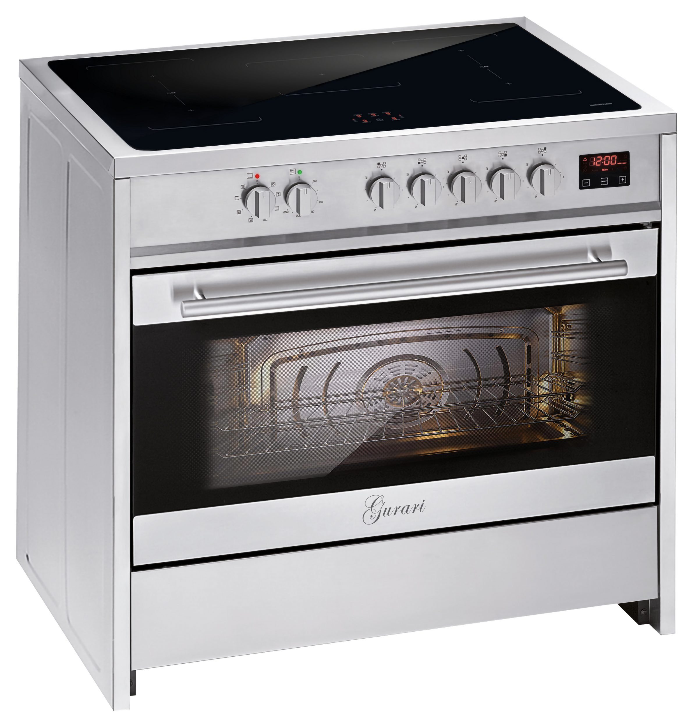 GURARI Induktions-Standherd E 913 X +Grillplatte, Induktions Standherd 90 cm/ FLEX ZONE/ Booster/ Range Coocker / 121L