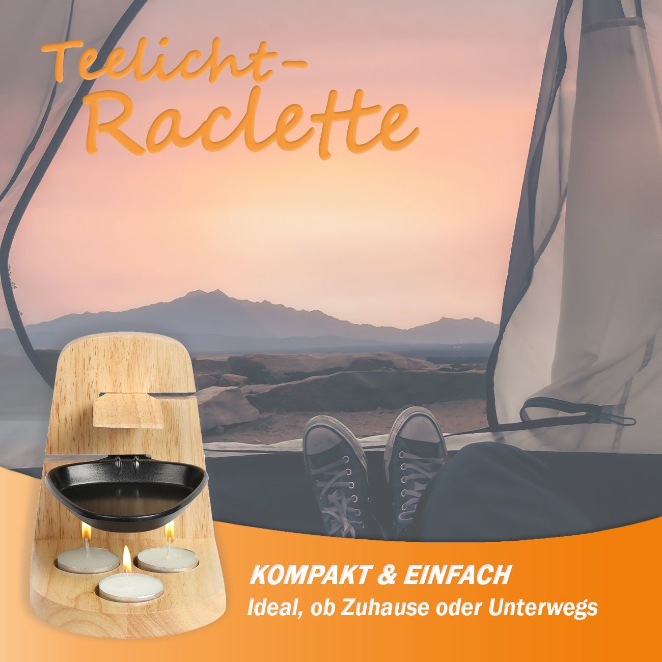 LIVOO Raclette LIVOO Raclette Set 1 Person Teelicht Camping Kerzen Holzspatel MEN397, 1 Raclettepfännchen, Teelichter, Racletteschieber, Raclettepfanne, Ständer aus Gummiholz