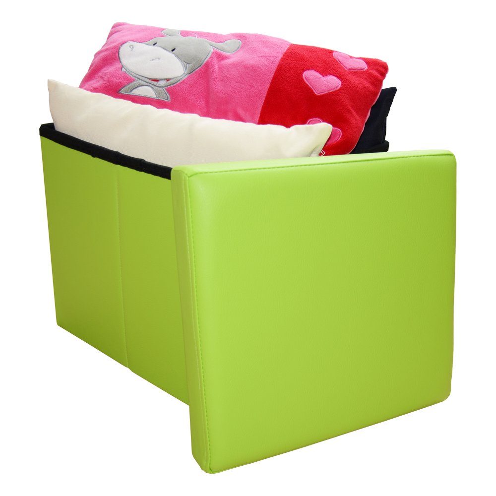 style home Sitzhocker mit Stauraum faltbare Sitzwürfel (Sitztruhe aus Kunstleder, 38 x 38 x 38 cm Grün), gepolstert Sitzbank Fußhocker für Wohnzimmer Schlafzimmer