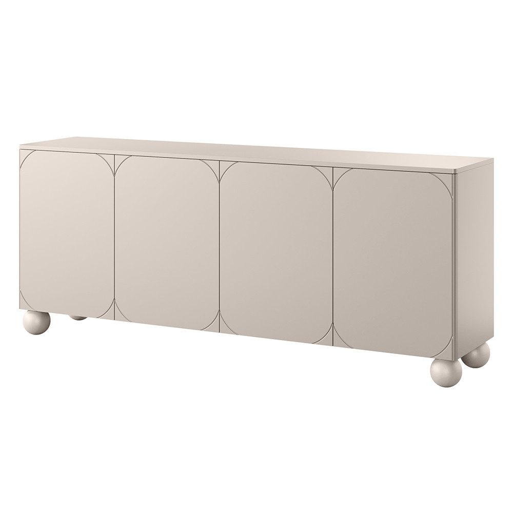Lomadox Sideboard SPLIT-141, kaschmir beige matt 200 cm Kugelfüße grifflos Softclose Push-to-open