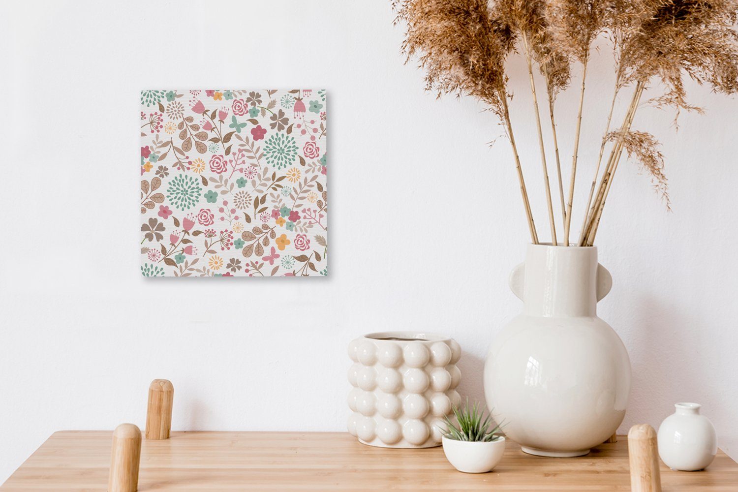 Farben, Wohnzimmer Bilder - (1 St), - Blumen Muster Schlafzimmer Leinwandbild Leinwand OneMillionCanvasses® für