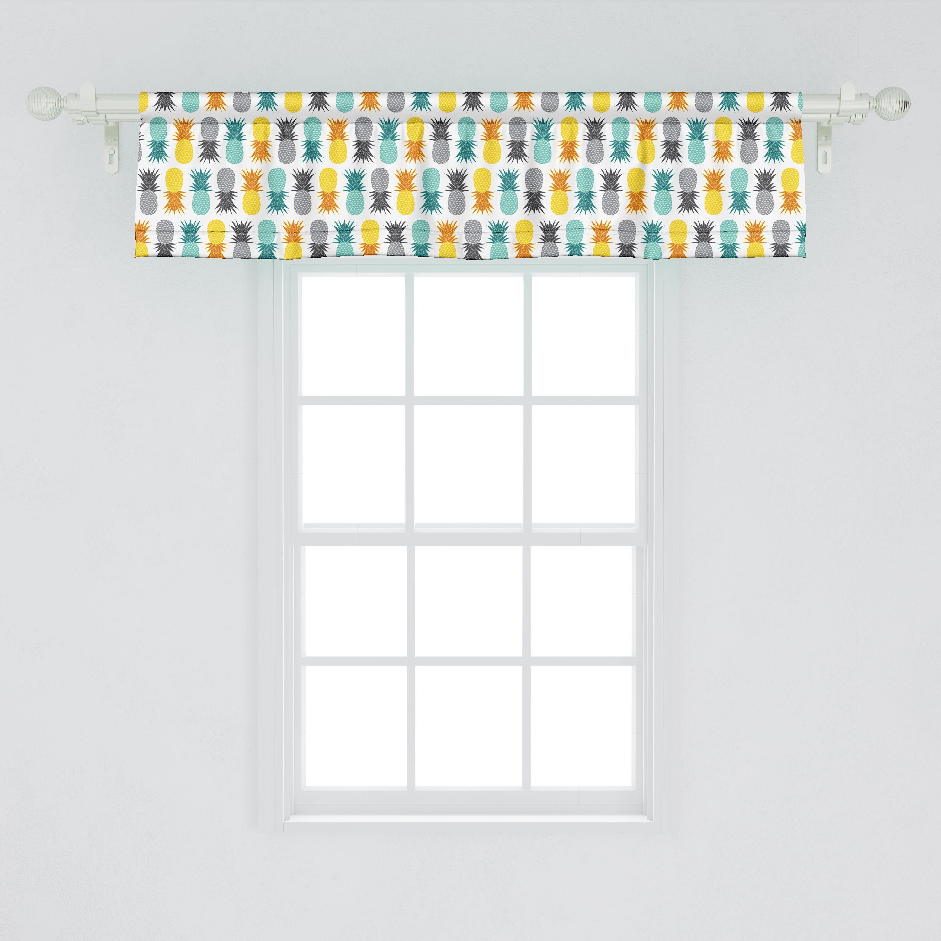 Scheibengardine Microfaser, Dekor Tropical Vorhang für mit Volant Küche Schlafzimmer Abakuhaus, Stangentasche, Ananas Bunte Ananas