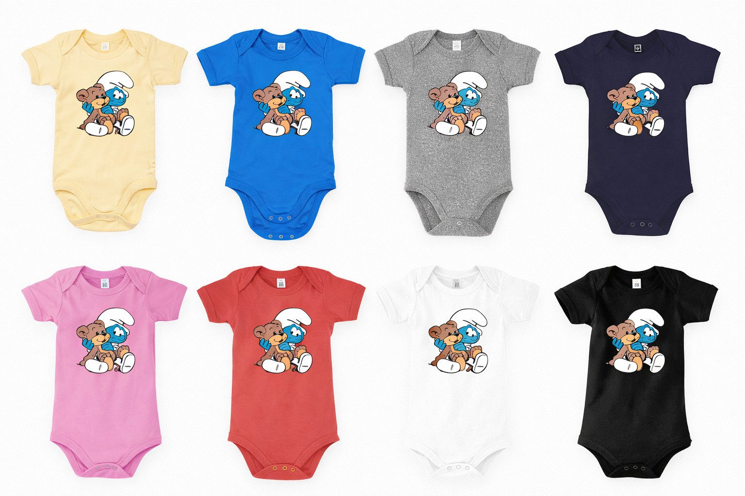 Blondie & Brownie Strampler Kinder Baby Babyschlumpf Schlümpfe Serie Teddybär Teddy Bär Schlumpf Baby Strampler Schlumpf Motiv Baumwolle Regular Fit Unisex Body