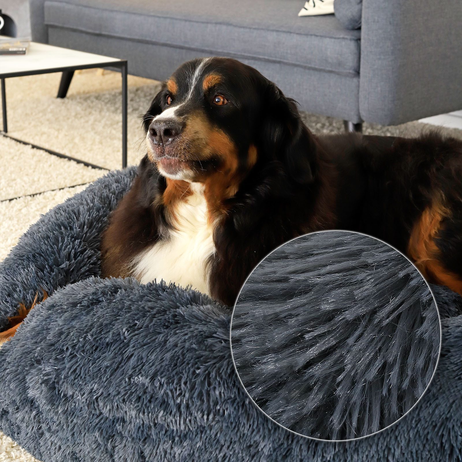 lionto Tierkissen Donut rund mit Rand, Plüschbezug, weiches & gemütliches Hundebett mit Anti-Rutsch-Noppen