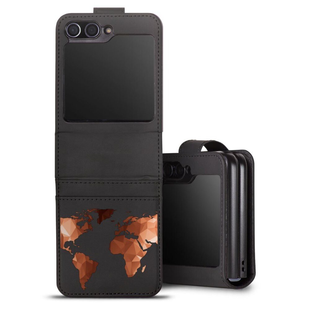 DeinDesign Handyhülle Weltkarte Landkarte Bronze Worldmap Triangle ohne Hintergrund, Samsung Galaxy Z Flip 5 Hülle Handy Flip Case Wallet Cover