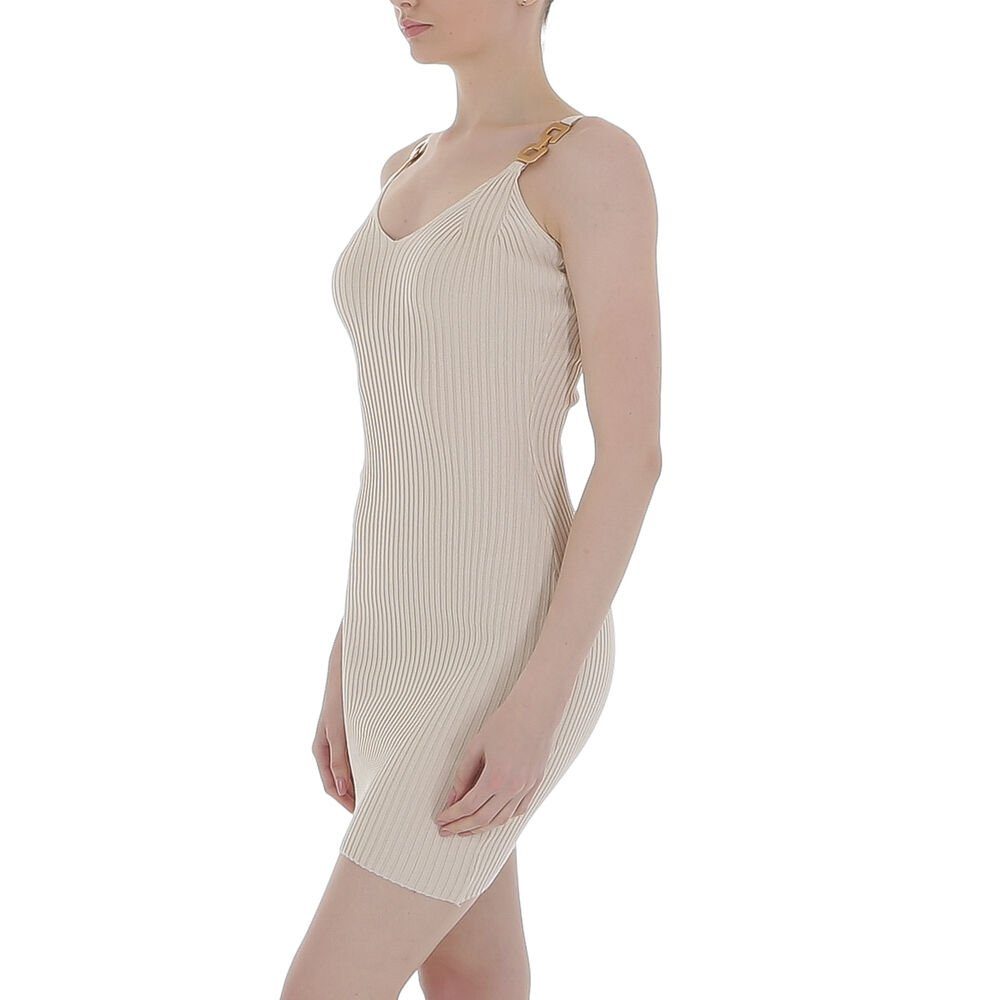 Damen Kleider Ital-Design Minikleid Damen Party & Clubwear Kette Stretch Strickoptik Minikleid in Beige