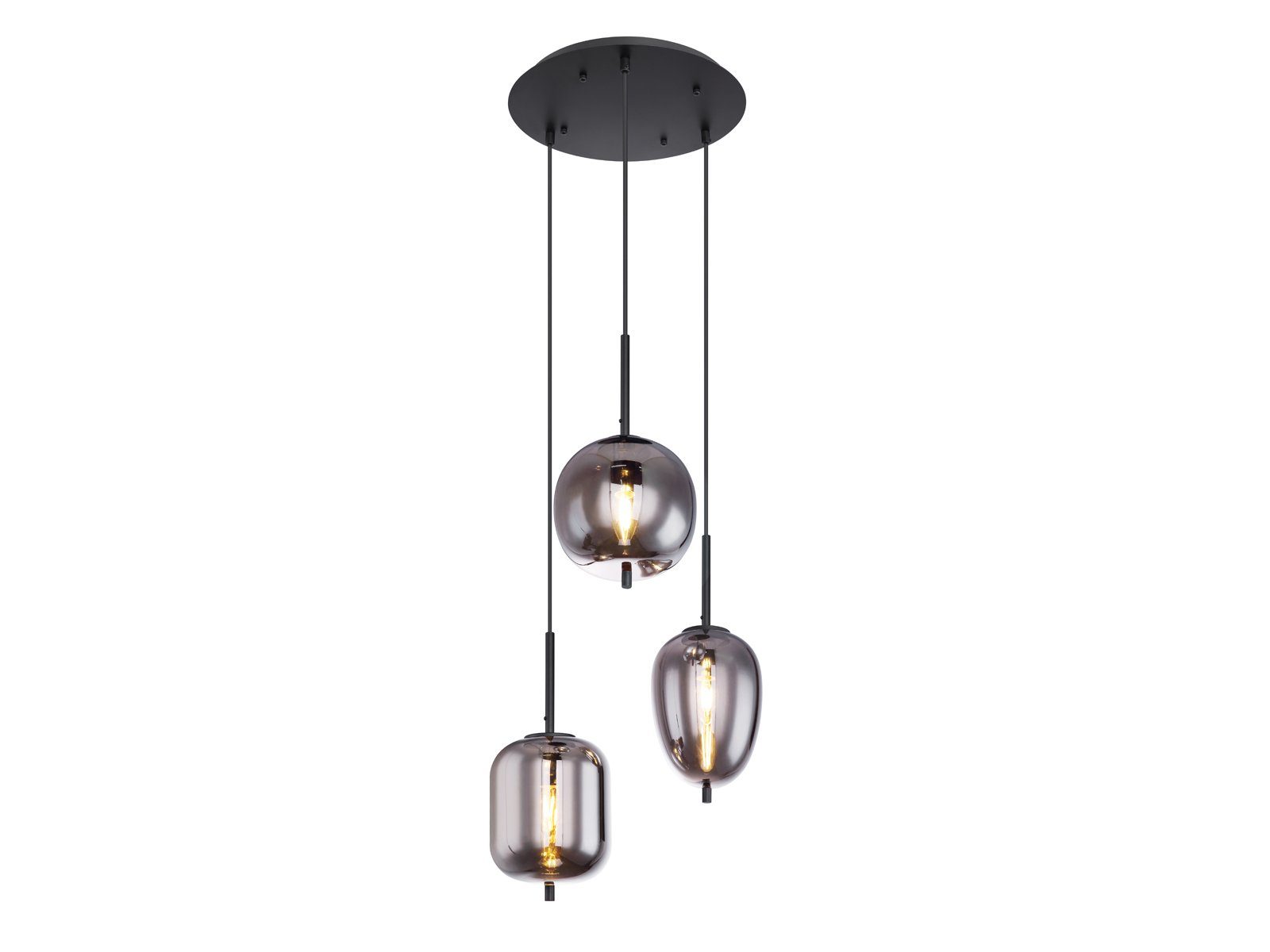 GLOBO LIGHTING LED Pendelleuchte, Leuchtmittel stufenweise über Wandschalter dimmbar, LED wechselbar, warmweiß, Cluster Rauchglas dreiflammig Glas-kugel hängend über-n Esstisch Ø46cm