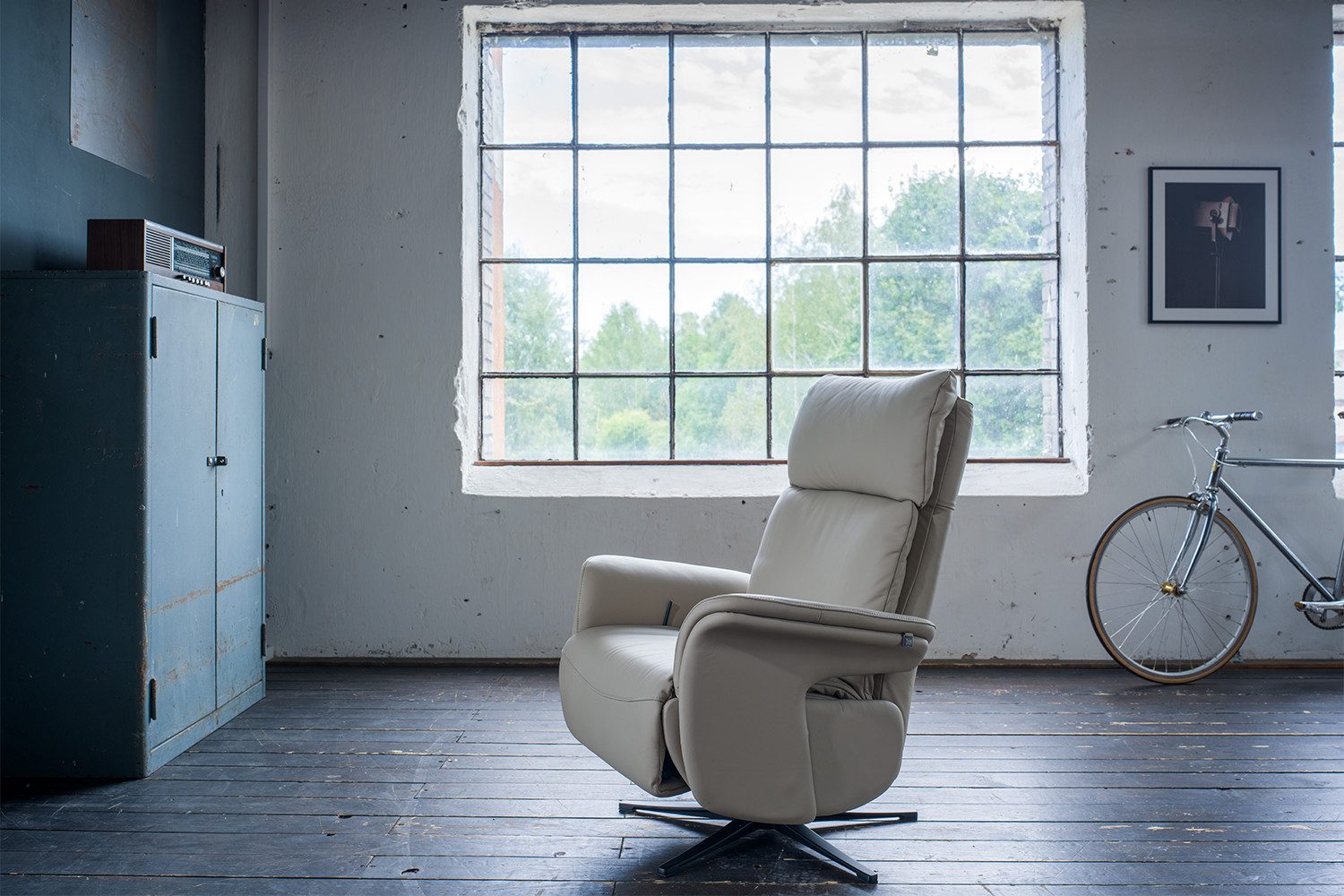 KAWOLA Relaxsessel NAMA Leder grau - Bequem & Drehbare Basis - Komfort, Dre günstig online kaufen