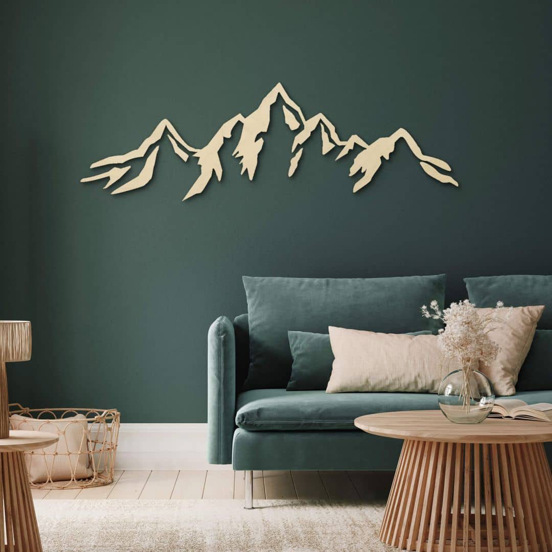 K&L Wall Art Berge Holz (mehrteiliges aus Wandbild Deko, Holzposter), Holzschild Wohnzimmer Gebirge Naturposter Holzbild Beige