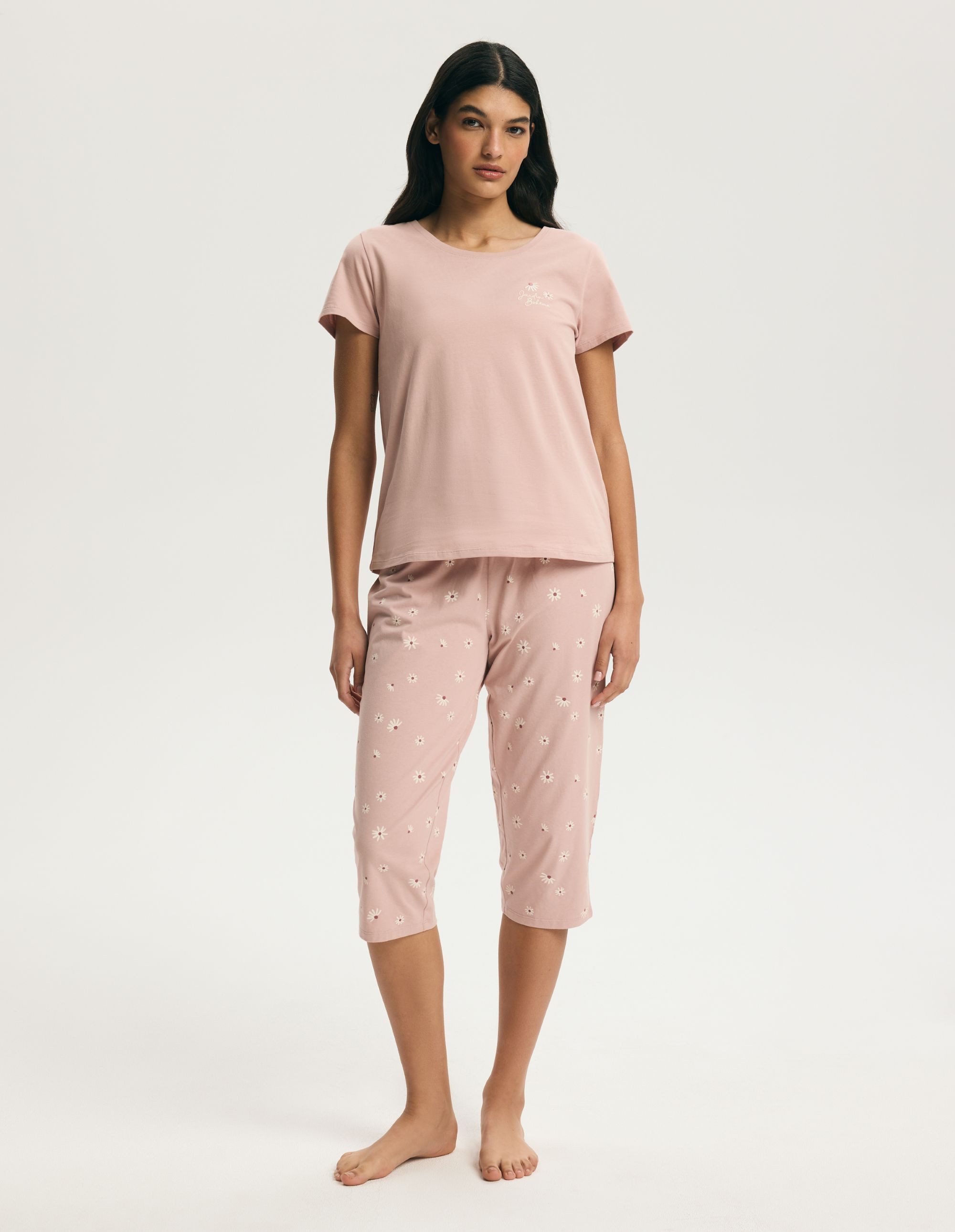 ESOTIQ Pyjama Pyjama Set Daisy Kurzarm Rundhals Baumwolle Blumenmuster bequem (2 tlg)